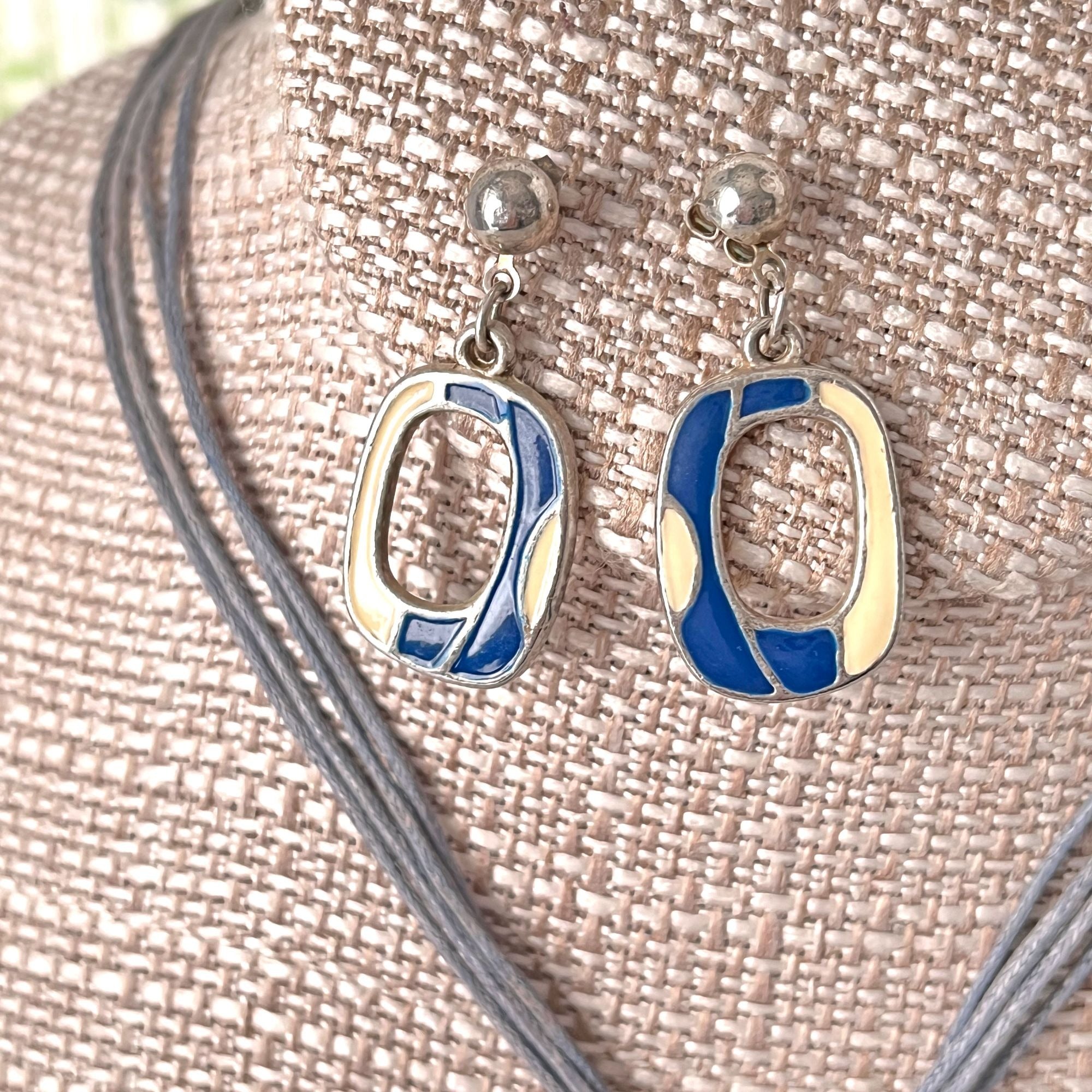 Vintage 60s Mid Century Modern Enamel Necklace and Earrings Set