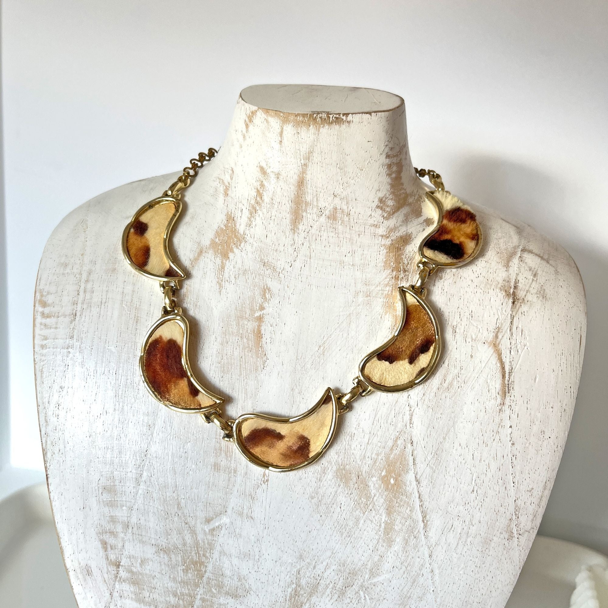 Vintage 1960s Faux Leopard Animal Hide Fur Choker Necklace