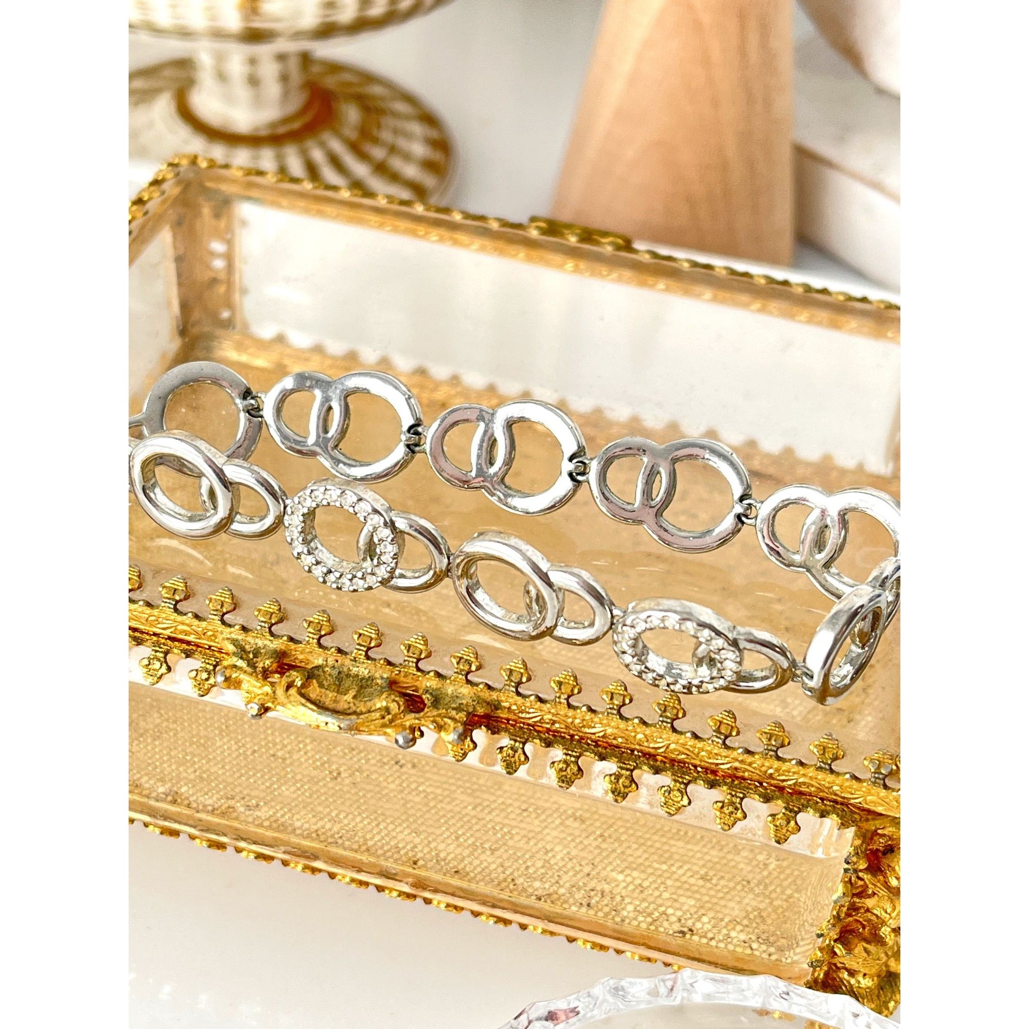 Vintage Rhinestone Eternity Circles Bracelet 1960s