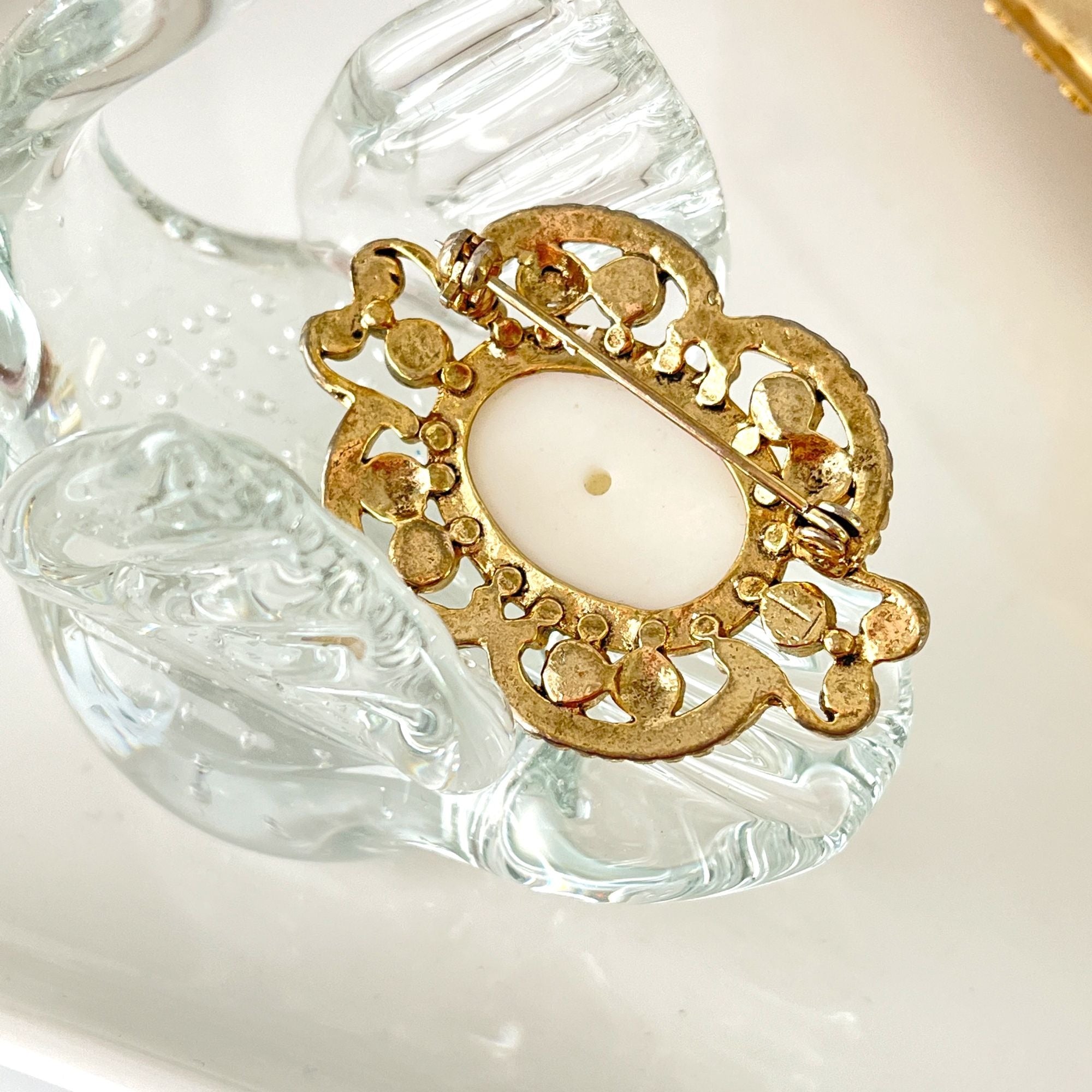 Large Vintage Ornate Victorian Revival Faux Pearl Brooch Pin 1960s