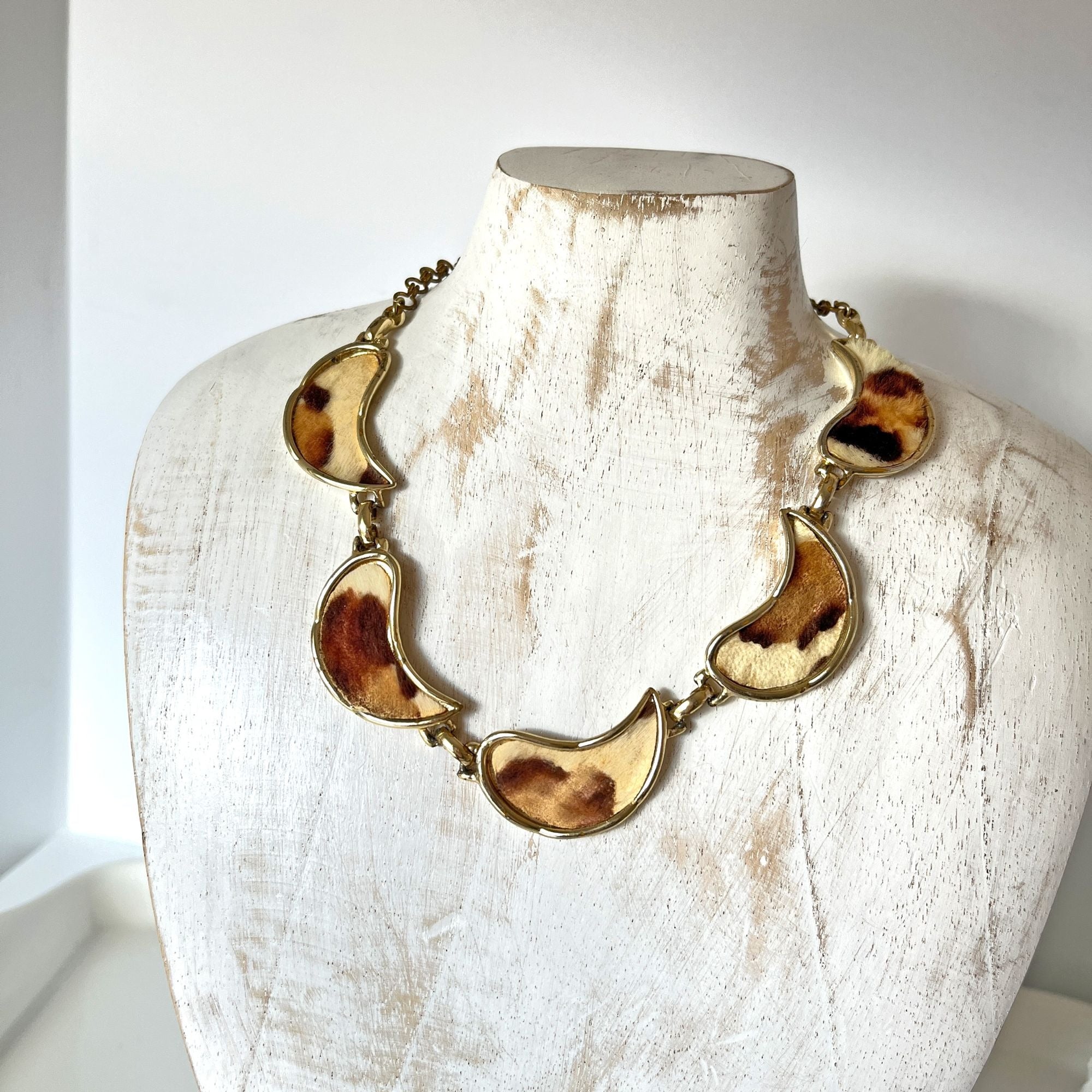 Vintage 1960s Faux Leopard Animal Hide Fur Choker Necklace