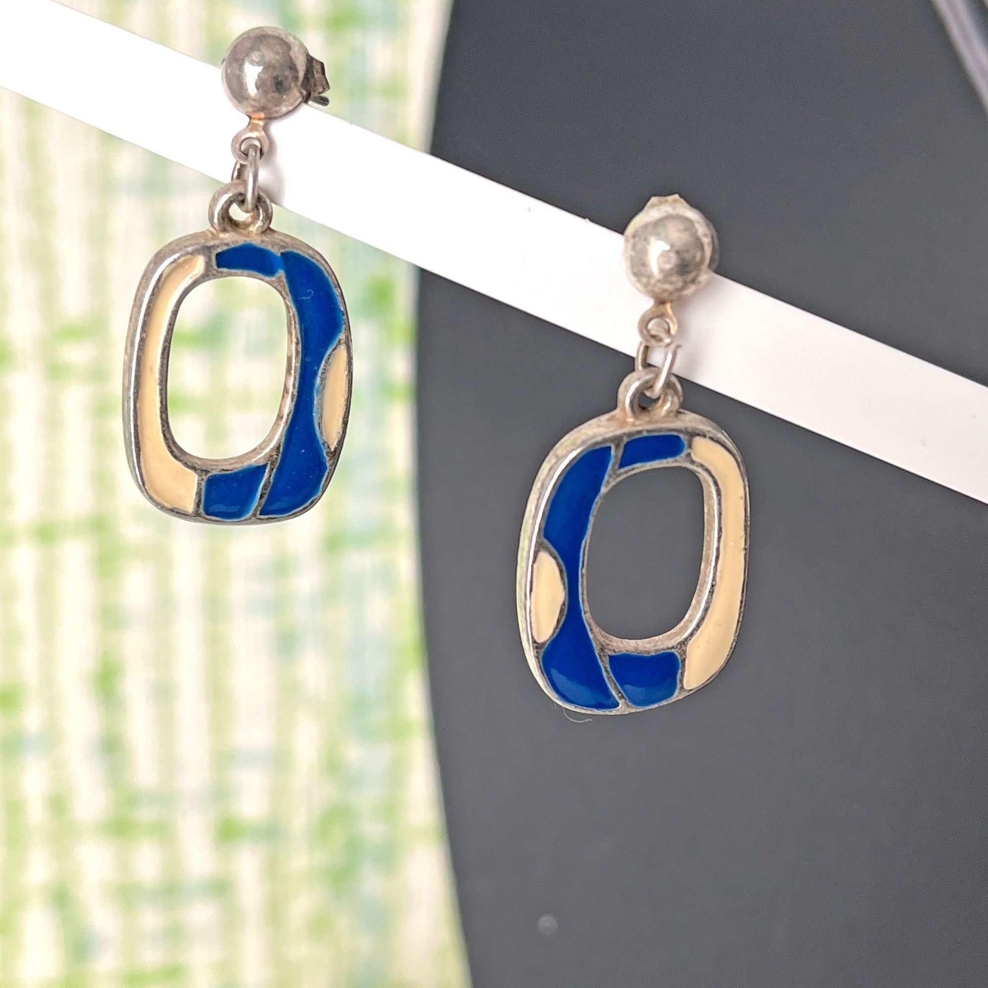 Vintage 60s Mid Century Modern Enamel Necklace and Earrings Set