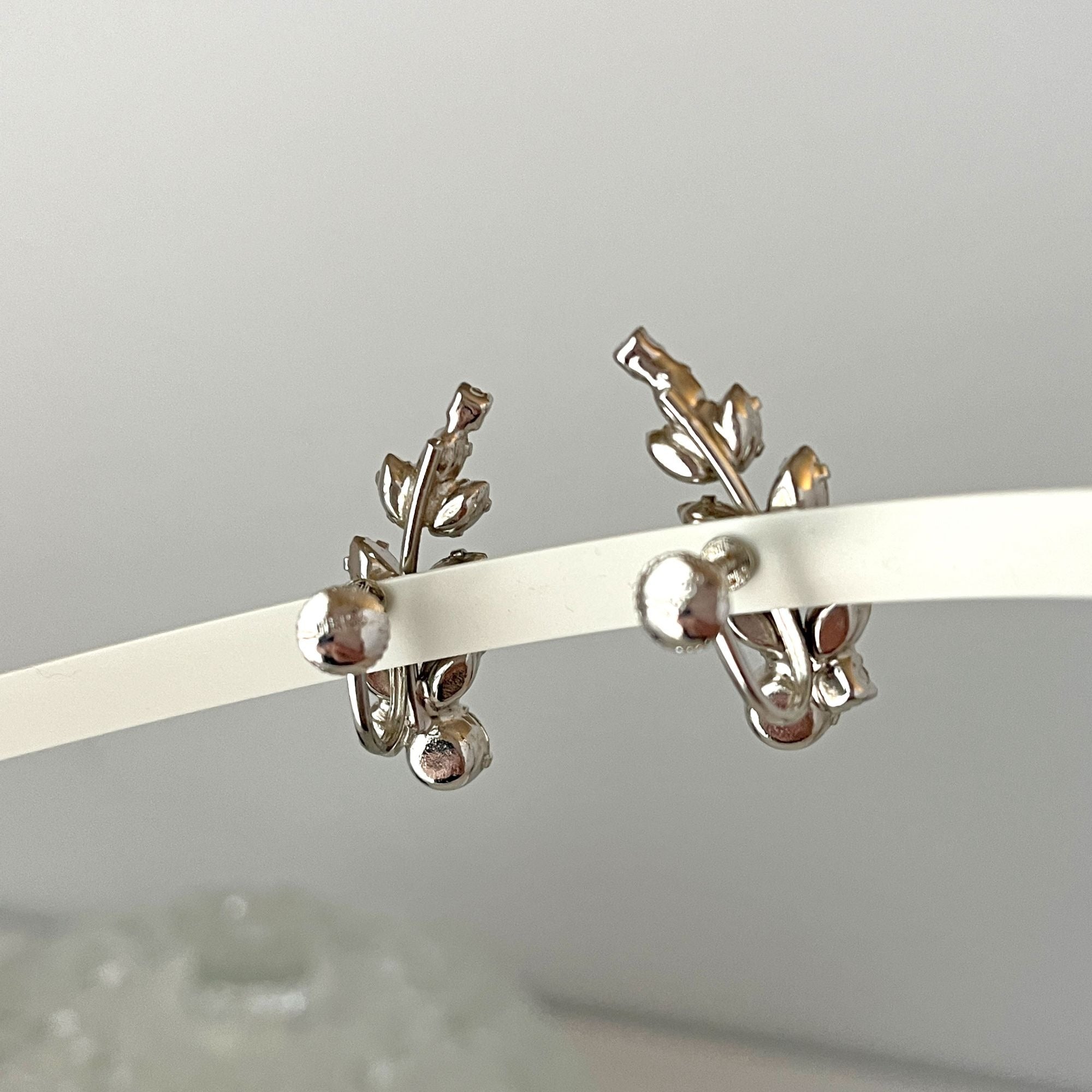 Vintage Clear Rhinestone Floral Spray Earrings Wedding Signed Weiss