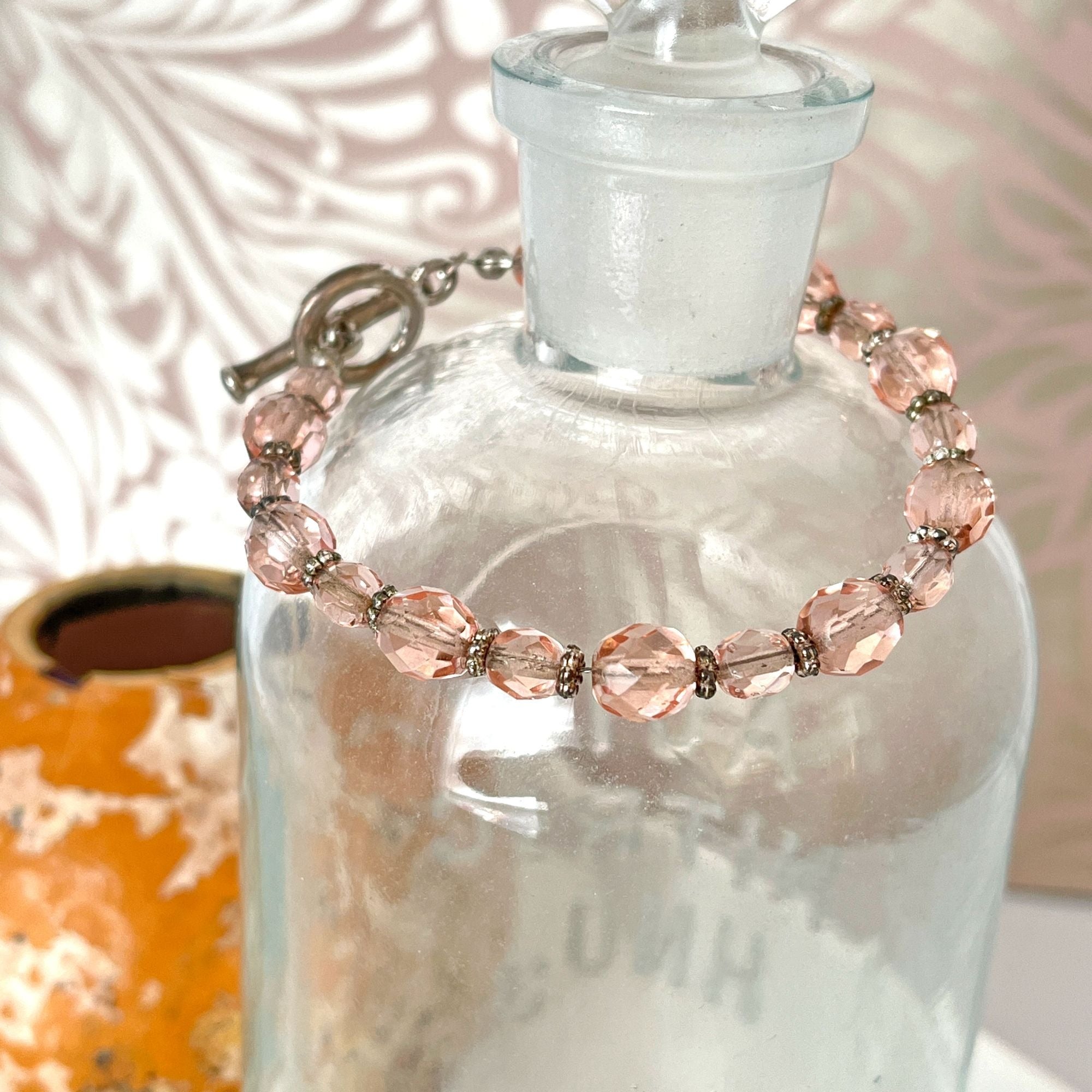 Cute Pink Rhinestone Crystal Bead Bracelet