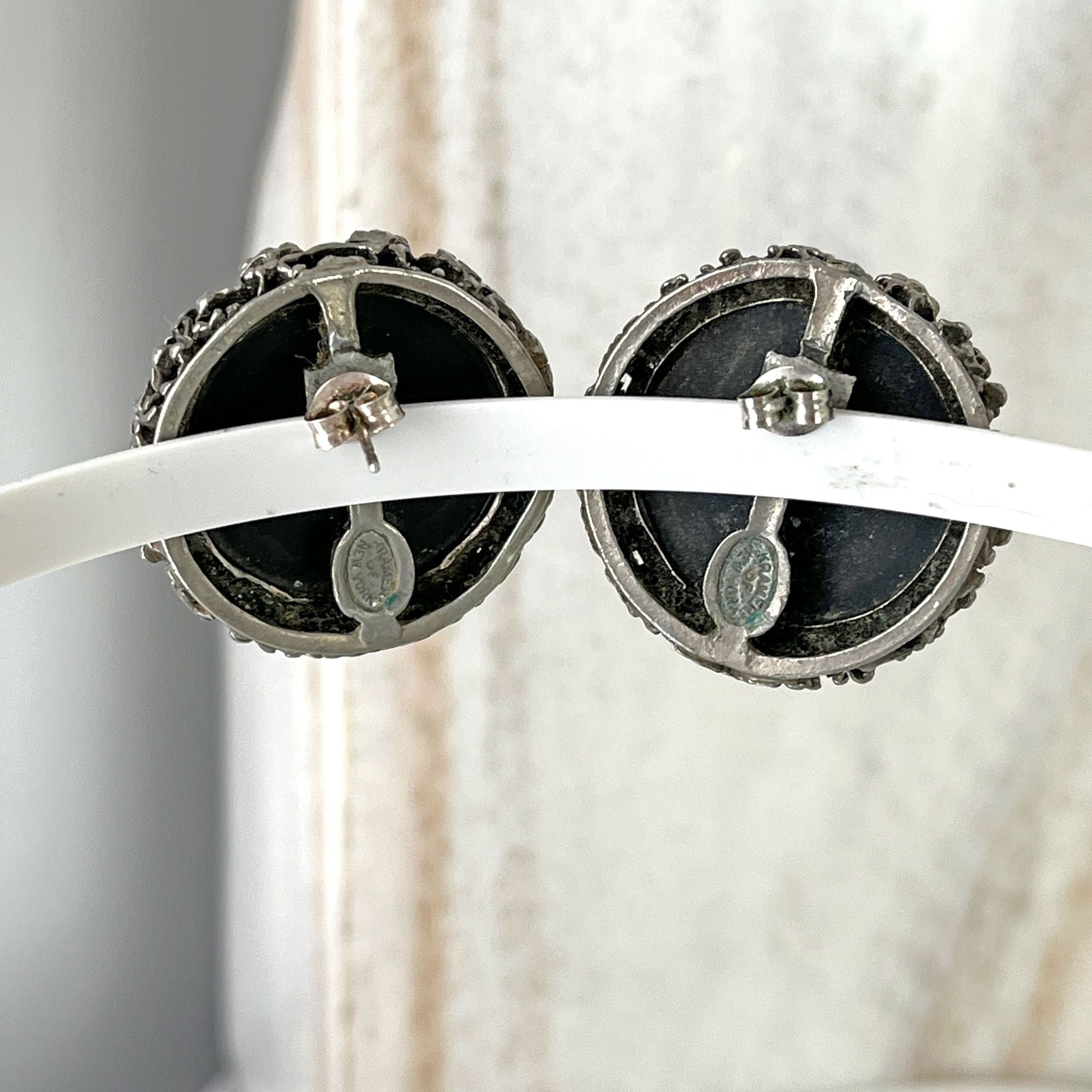 Large Vintage Kramer of NY Black Cabochon Pierced Earrings