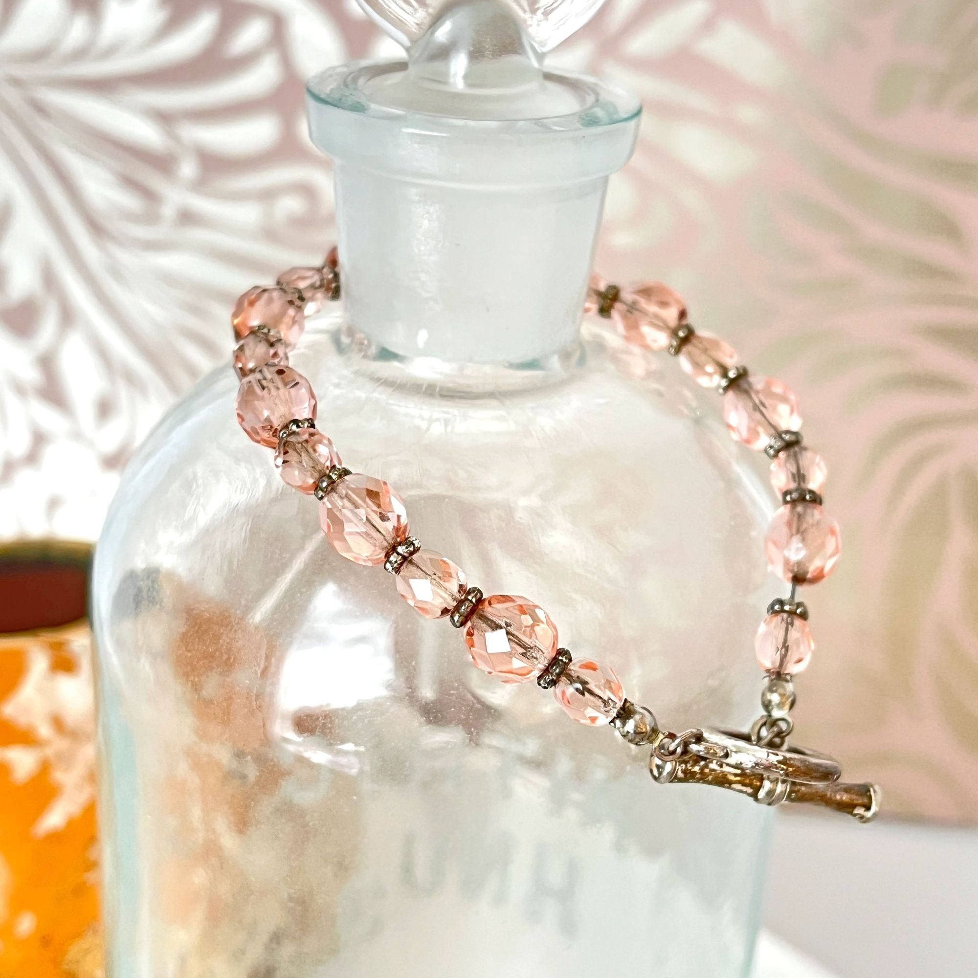 Cute Pink Rhinestone Crystal Bead Bracelet