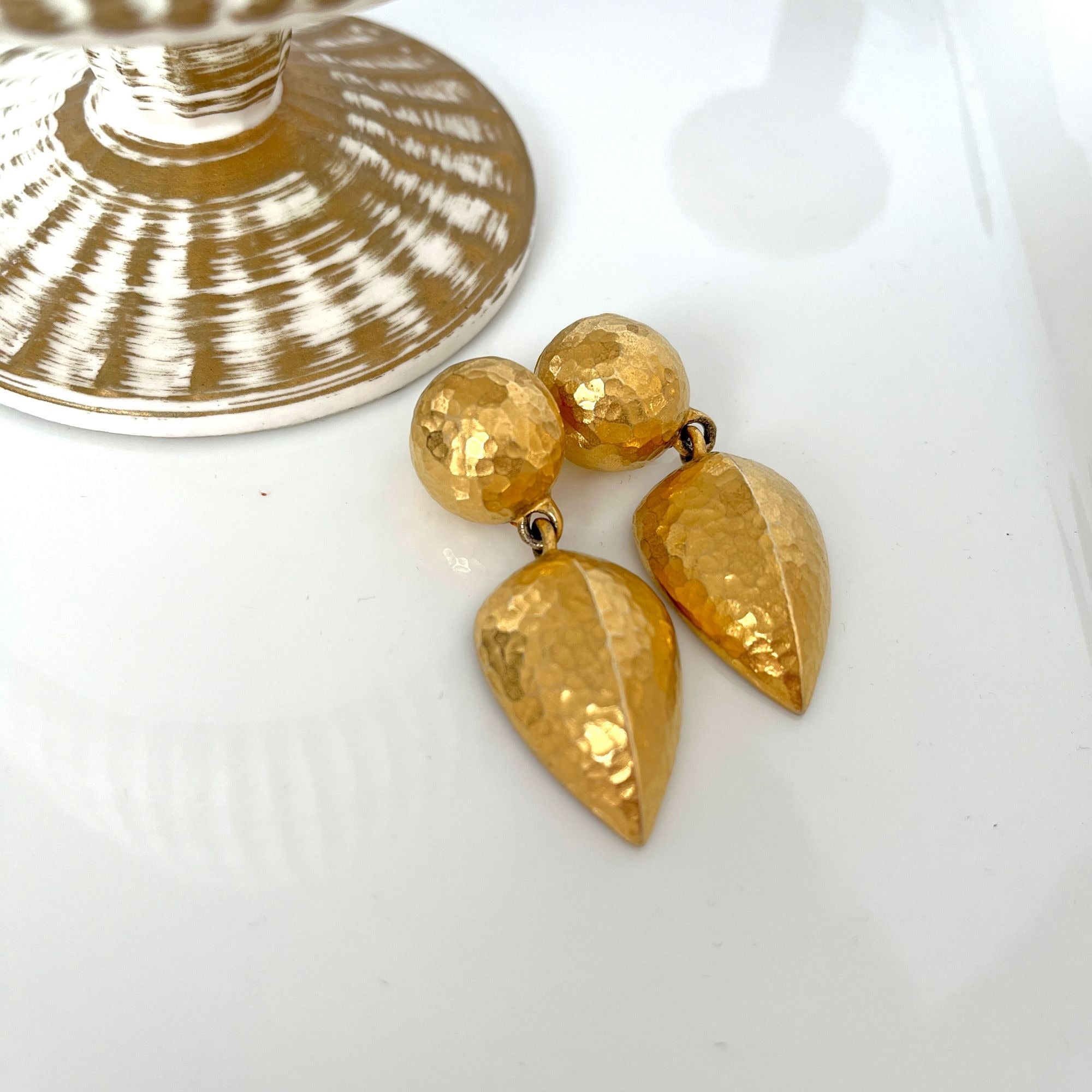 Stunning Vintage Givenchy Hammered Gold Tone Earrings 80s Chunky