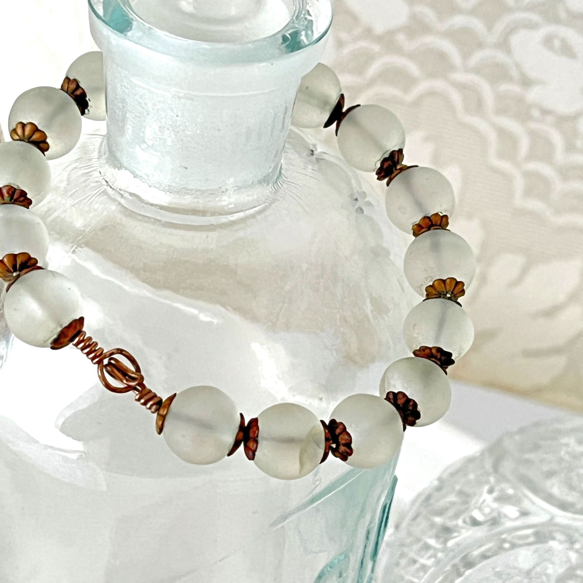 Antique Unusual Frosted Glass Bead Bracelet