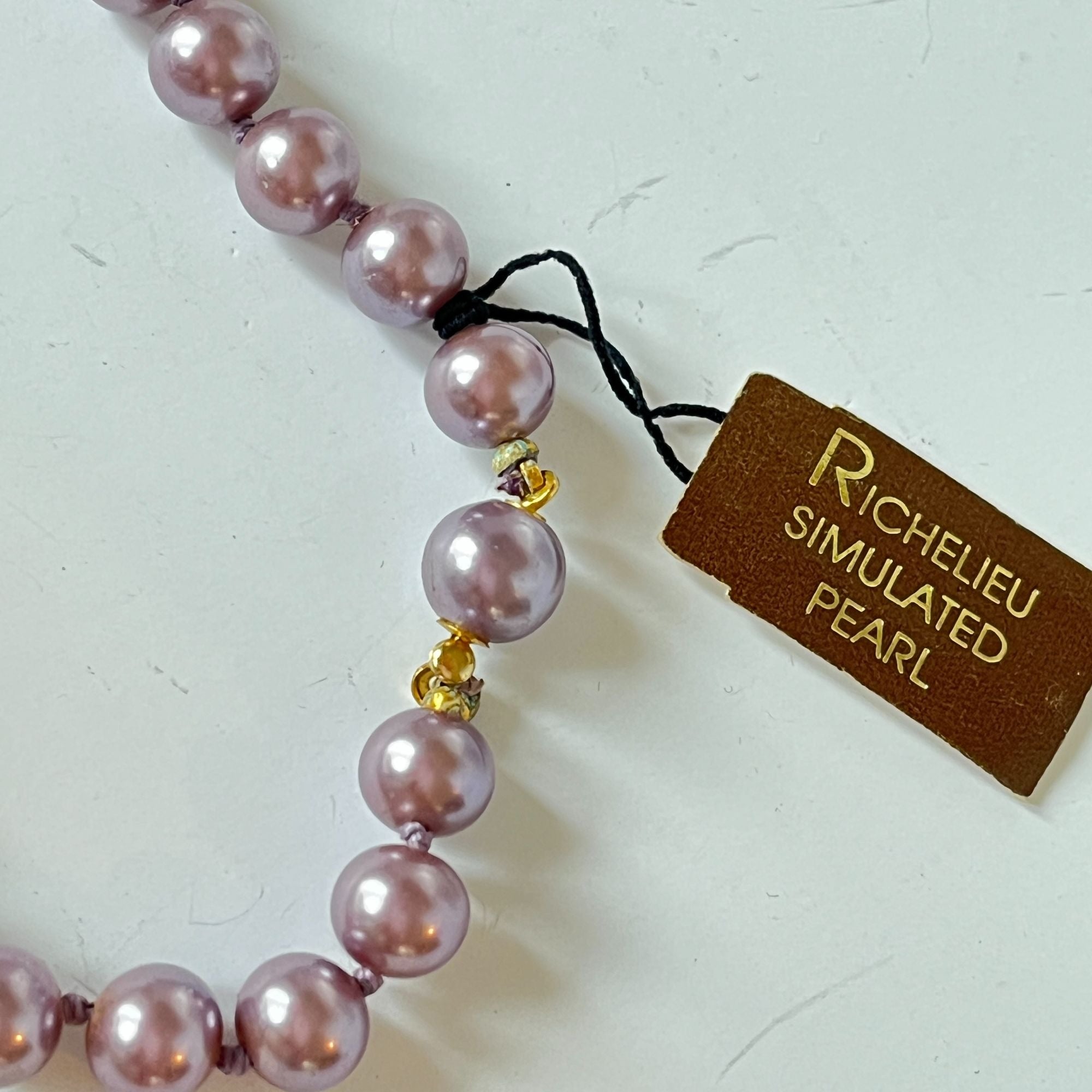 Rare Vintage Lavender Faux Pearl Necklace Signed Richelieu