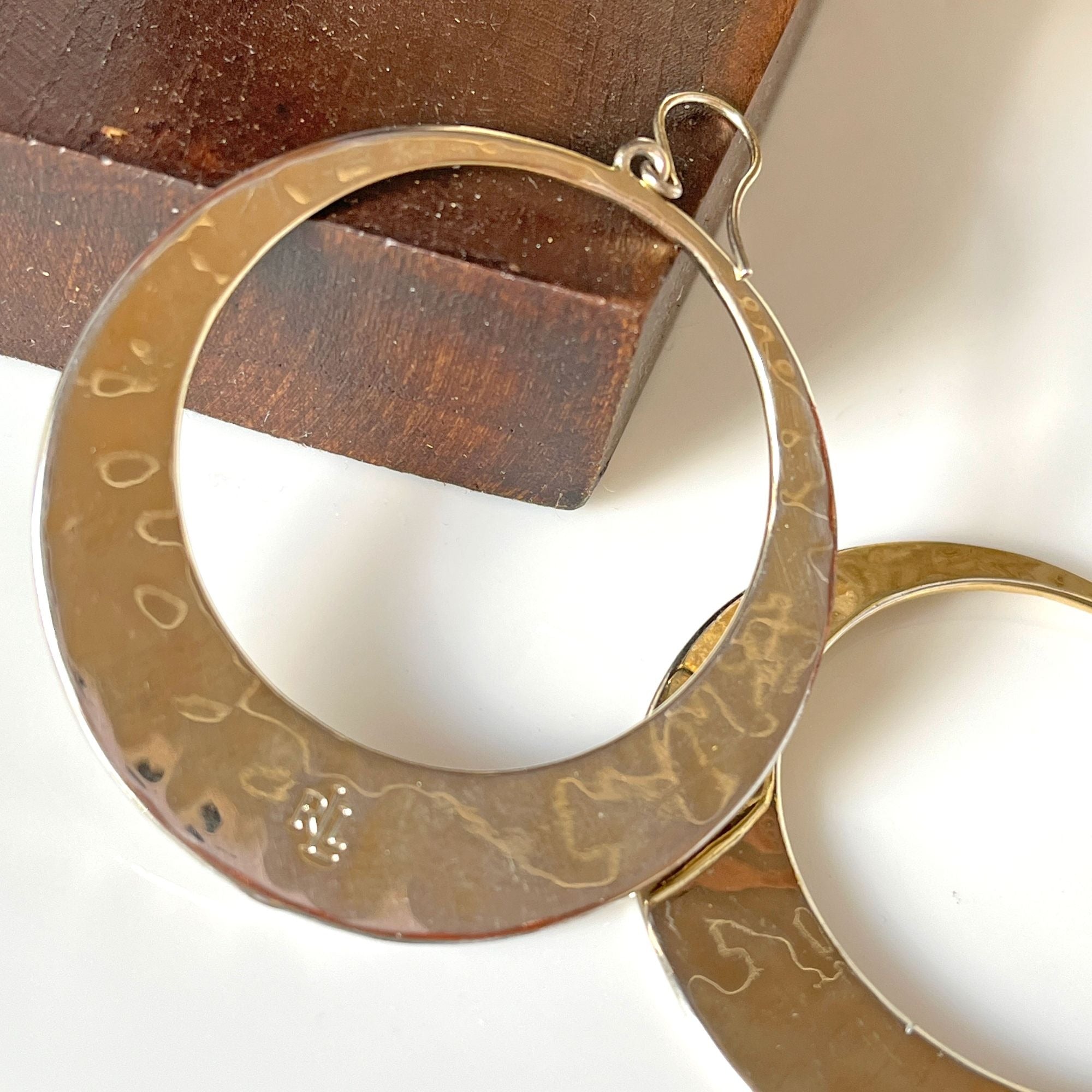 Vintage 60s Ralph Lauren Hammered Gold Tone Pierced Hoop Earrings