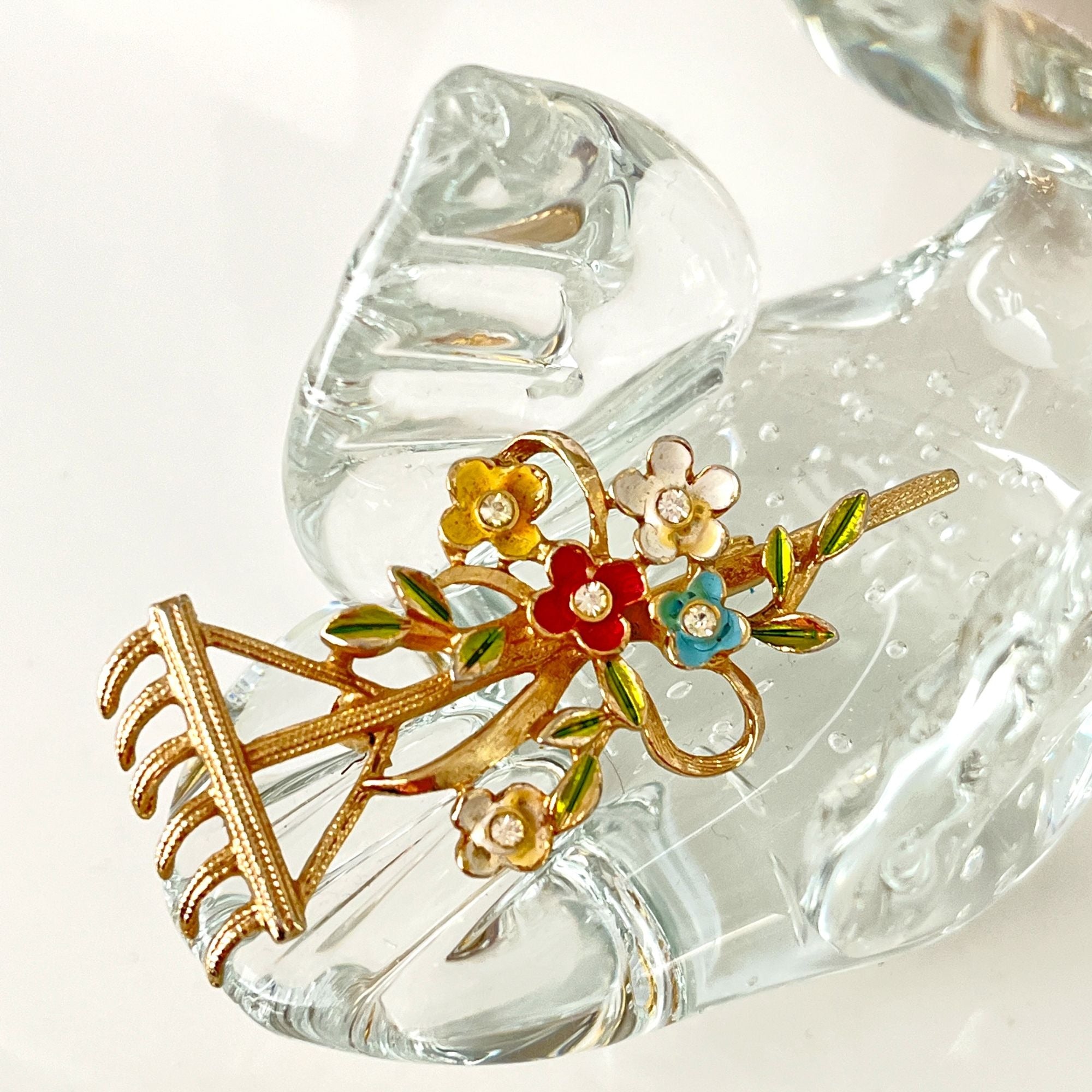 Adorable Vintage Floral Rake Gardening Brooch Pin 1940s