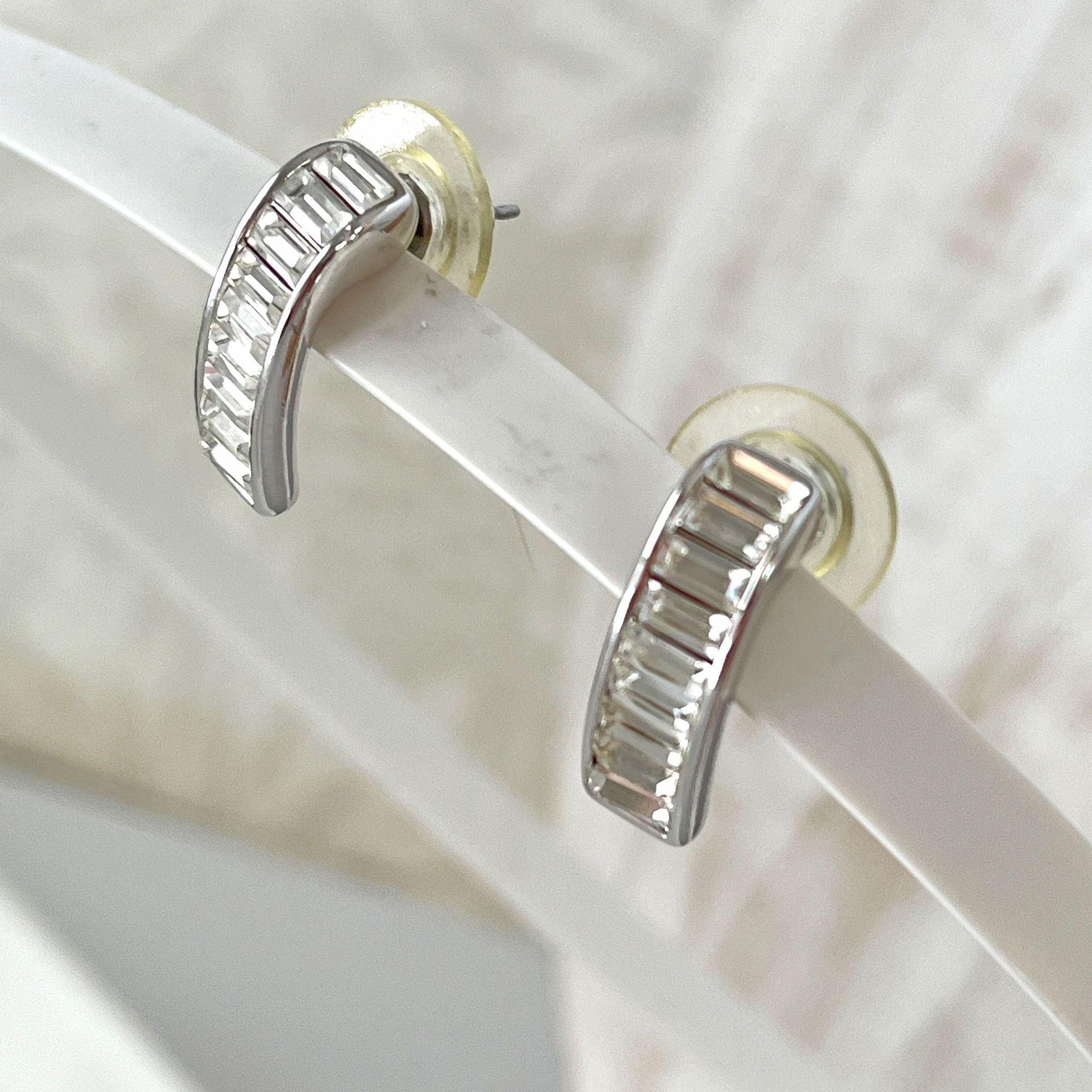 Pretty Swarovski Rhinestone Semi Circle Baguette Earrings