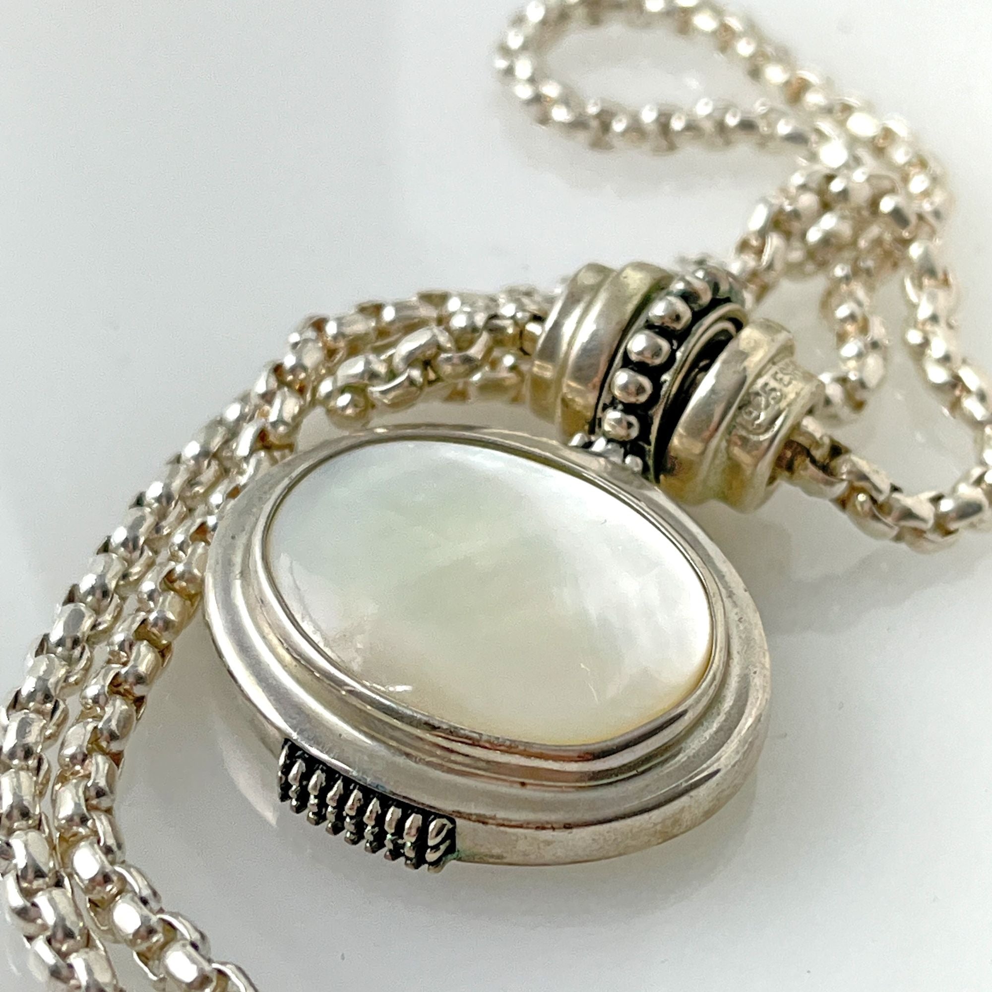 Mother of Pearl Amulet Pendant Silver Plated Necklace