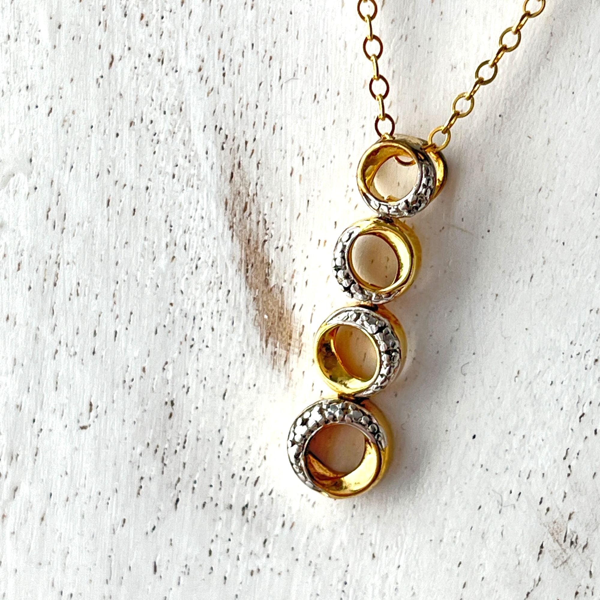 Delicate Eternity Circle Four Rings 925 Vermeil Gold Plated over Sterling Necklace