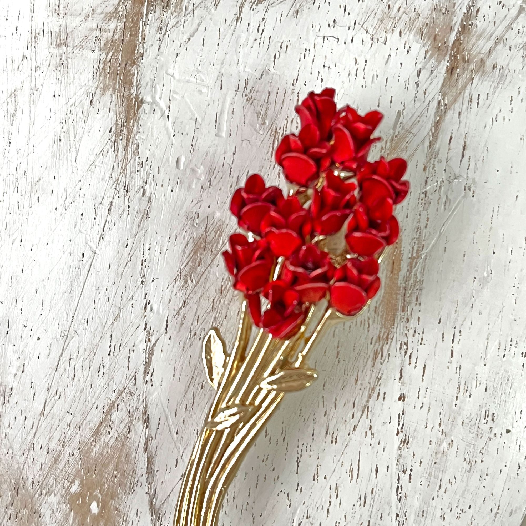 Vintage Dozen Red Roses Brooch Pin Signed DM