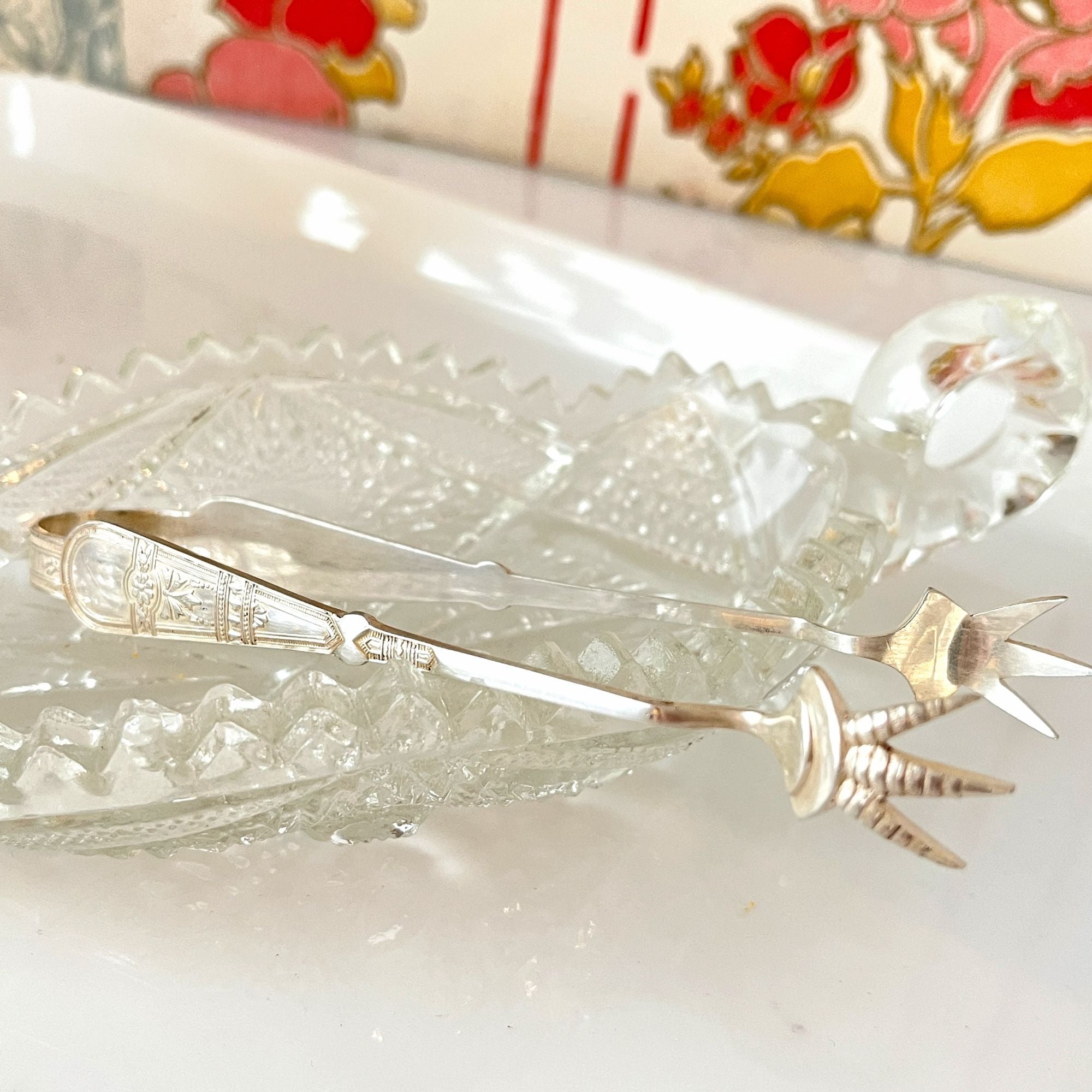 Vintage Chicken Feet Ornate Silver Plated Tongs Charcuterie Sugar Olives Nuts