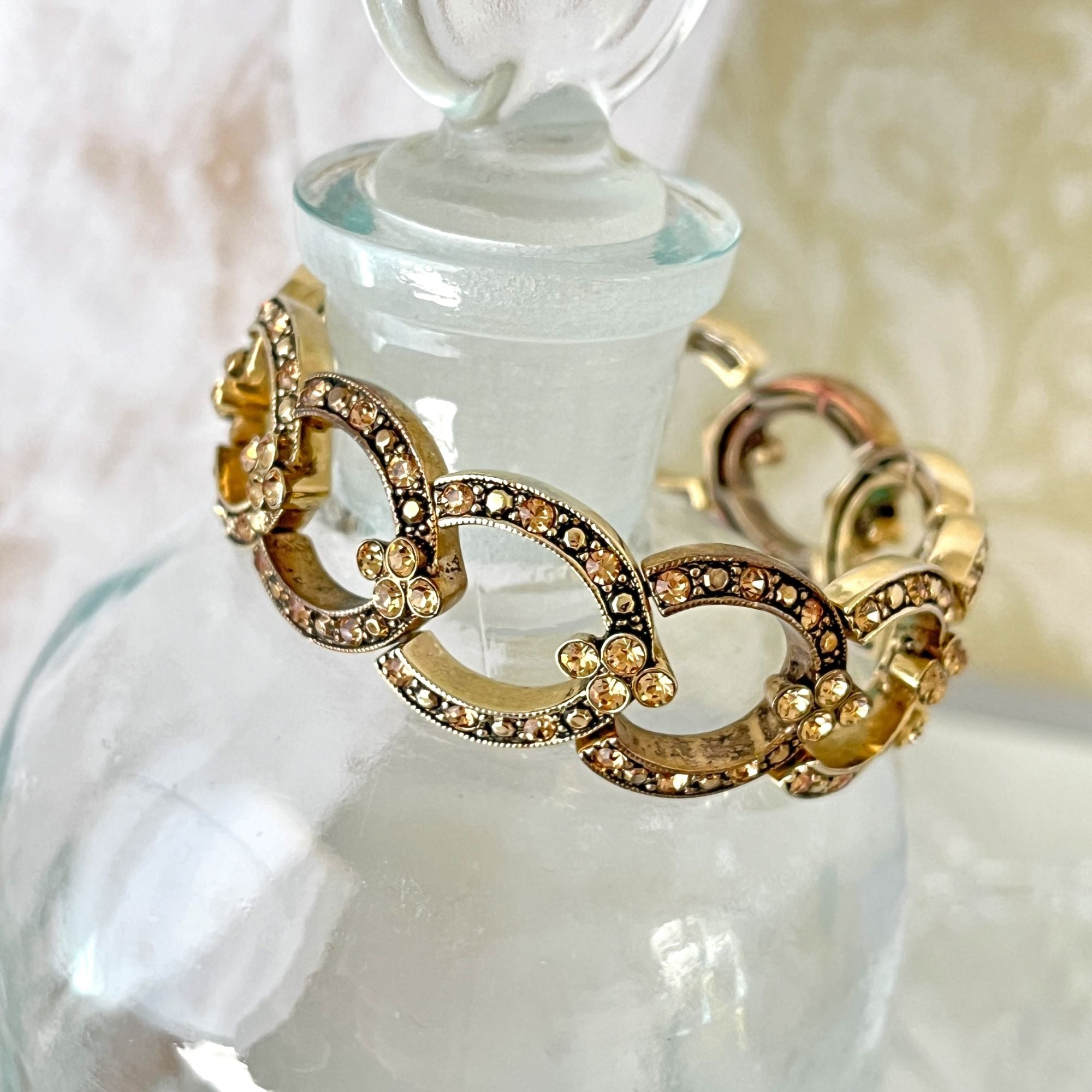 Pretty Gold Tone Champagne Rhinestone Bracelet