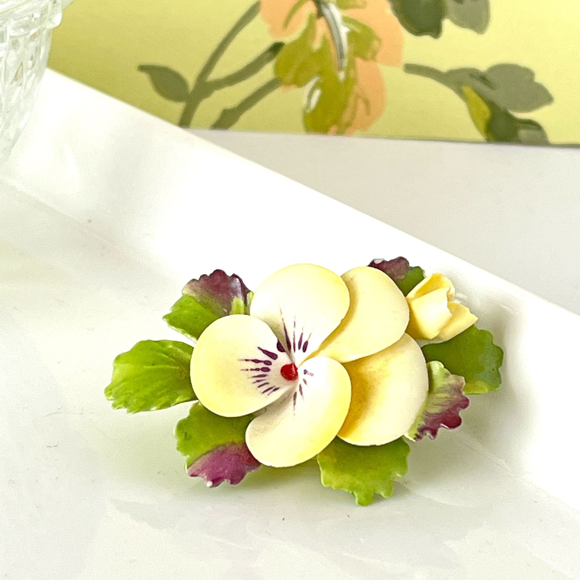 Cara China Staffordshire Pansy Flower Brooch Pin