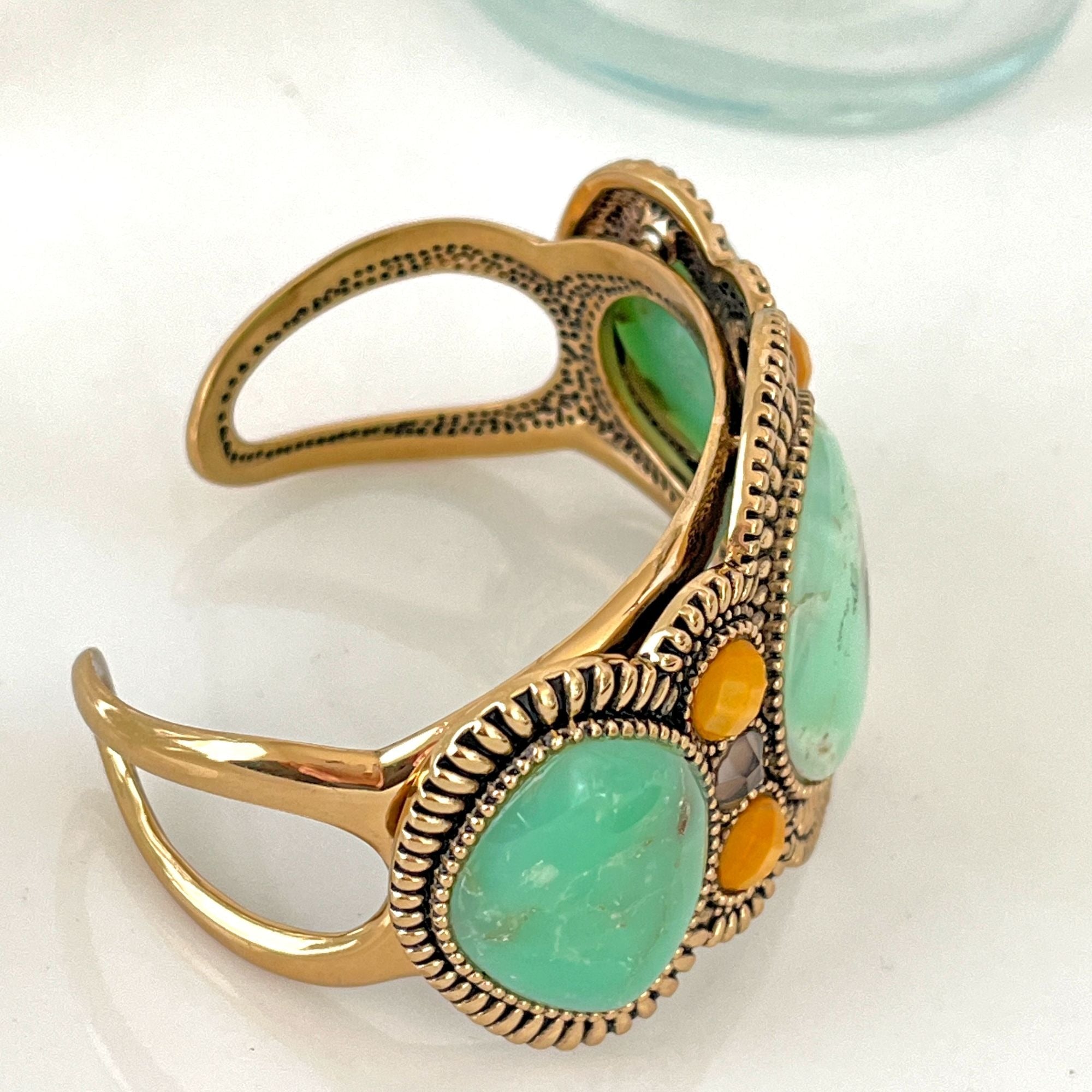 Stunning Barse Thailand Bronze Turquoise Cuff Statement Bracelet