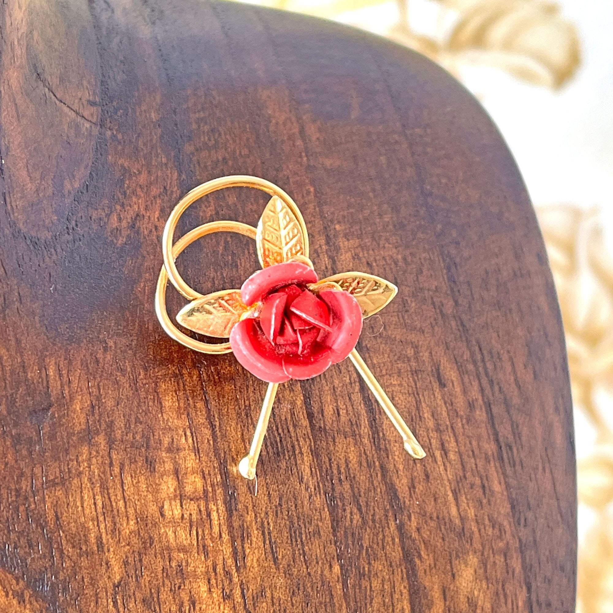 Pretty Vintage Pinkish Red Rose Brooch Pin