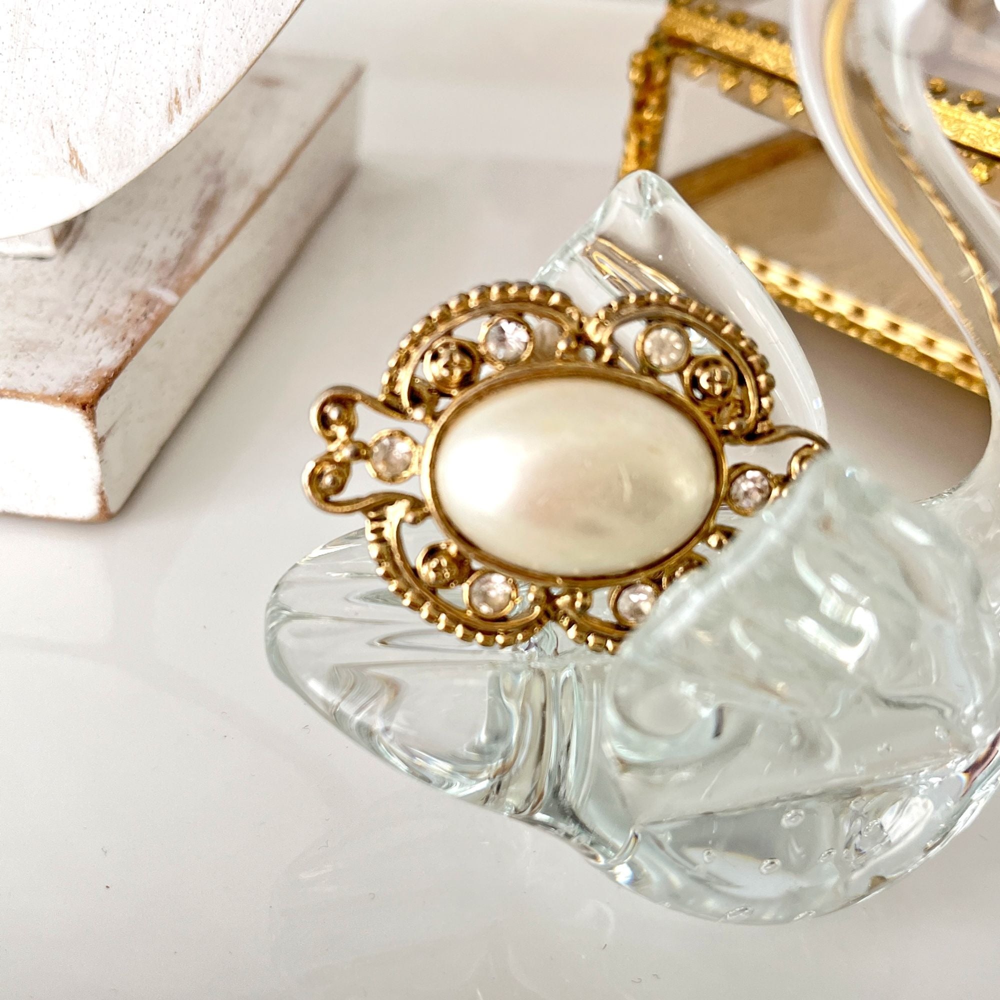 Large Vintage Ornate Victorian Revival Faux Pearl Brooch Pin 1960s