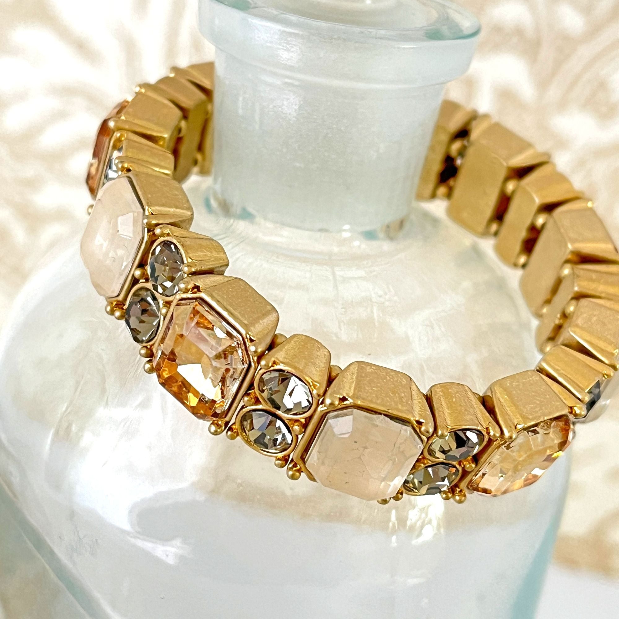 Contemporary Chunky Pink Gold Smoky Rhinestone Bracelet