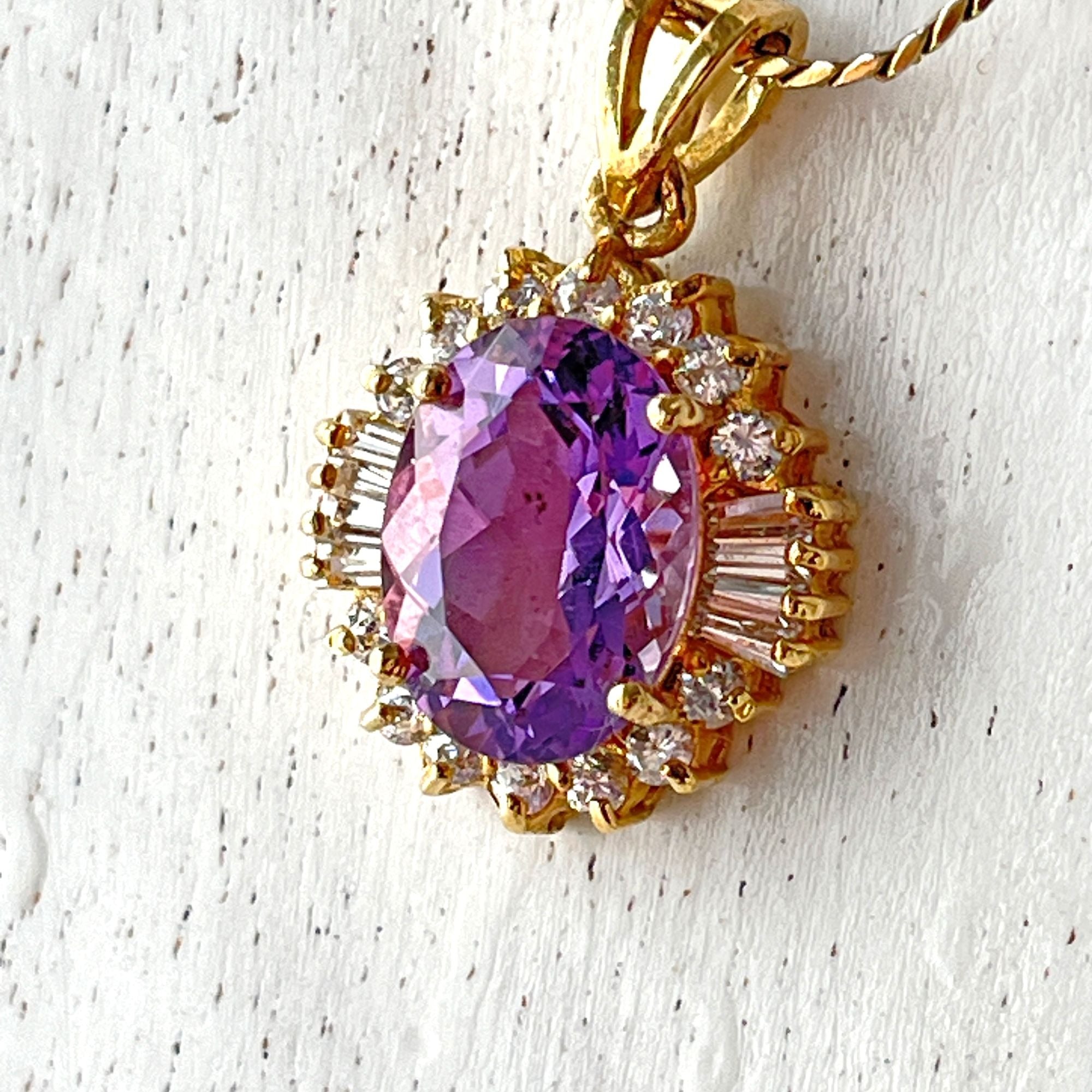 Gorgeous Amethyst Purple Rhinestone Necklace Gold Plated over Sterling