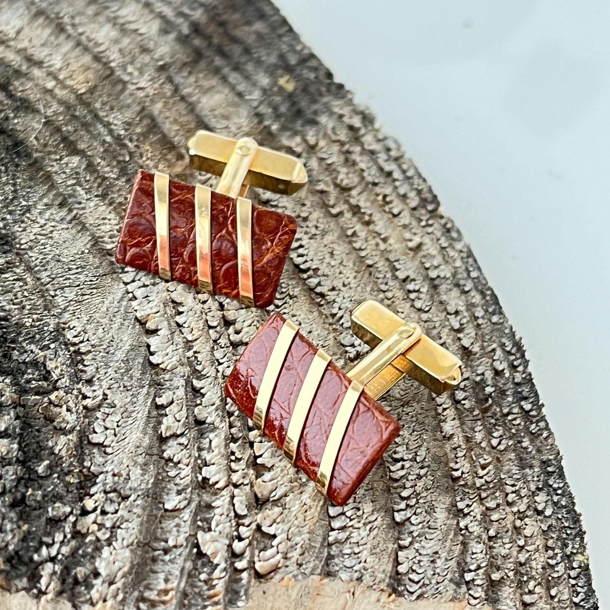 Unusual Vintage Leather Wrapped Swank Cufflinks 1940s