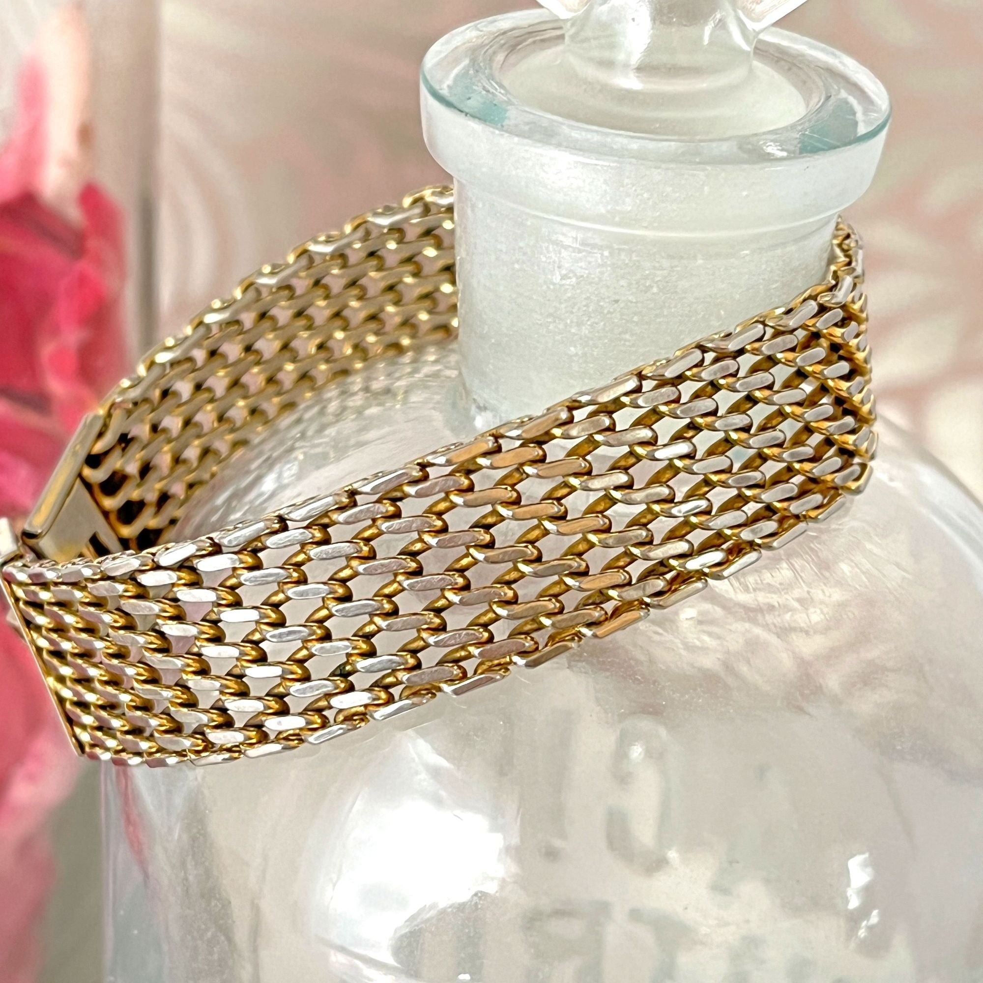 14K Gold Plated Vintage Mesh Bracelet Modenist 1960s