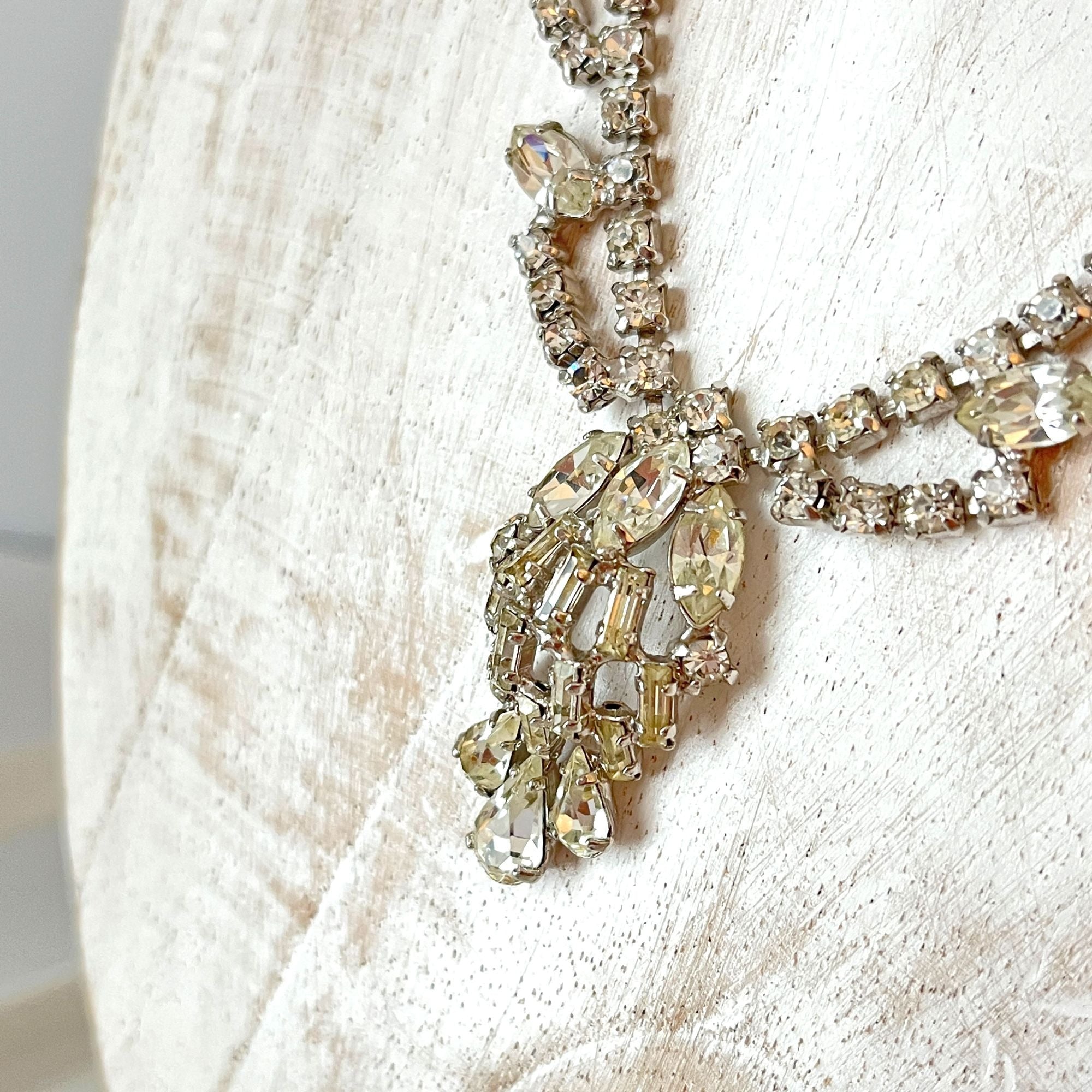 Vintage Clear Rhinestone Necklace Wedding Prom Collect