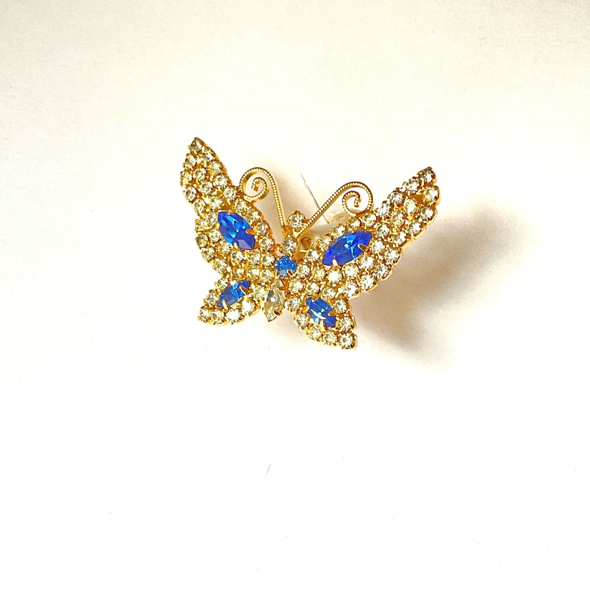 Vintage 14K Gold Plated Pavé Rhinestone Butterfly Brooch Pin B.C. Lind