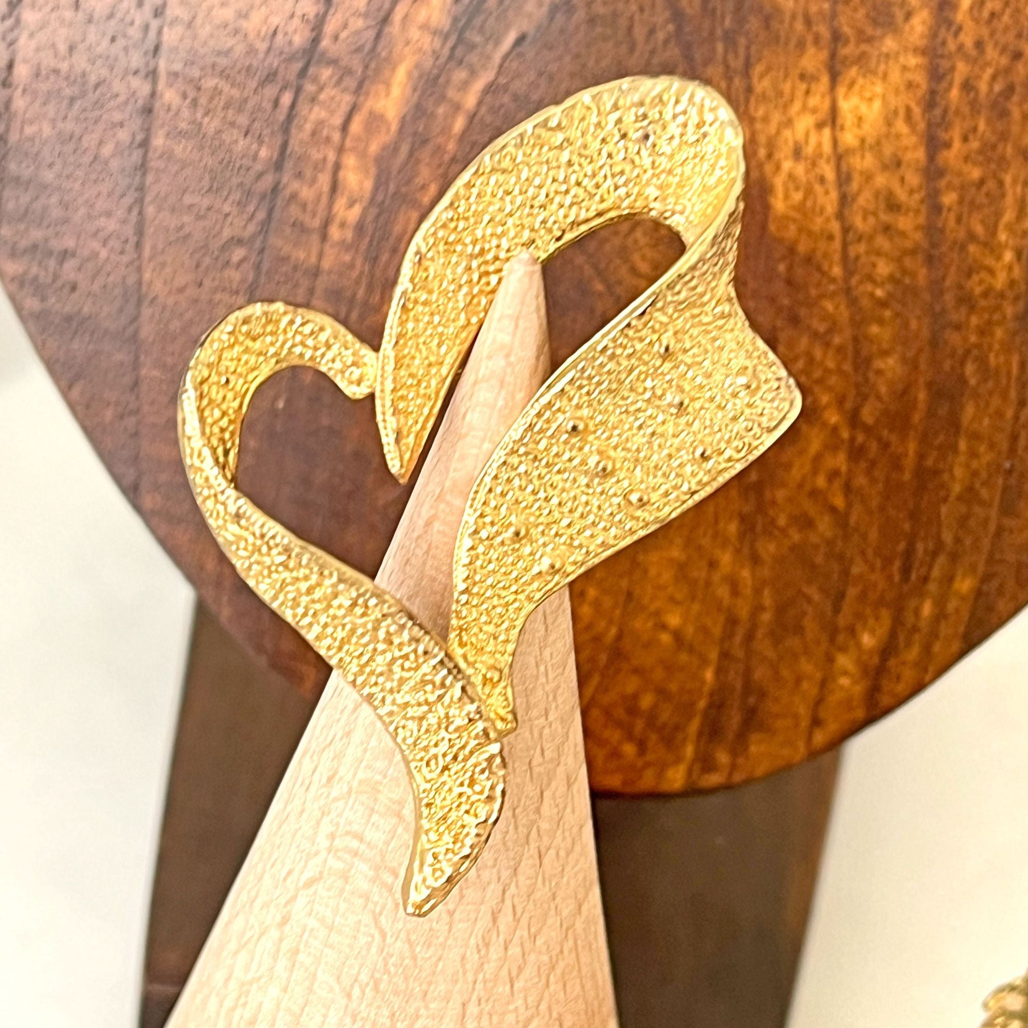 Unusual Large Vintage Granulated Gold Tone Heart Valentine