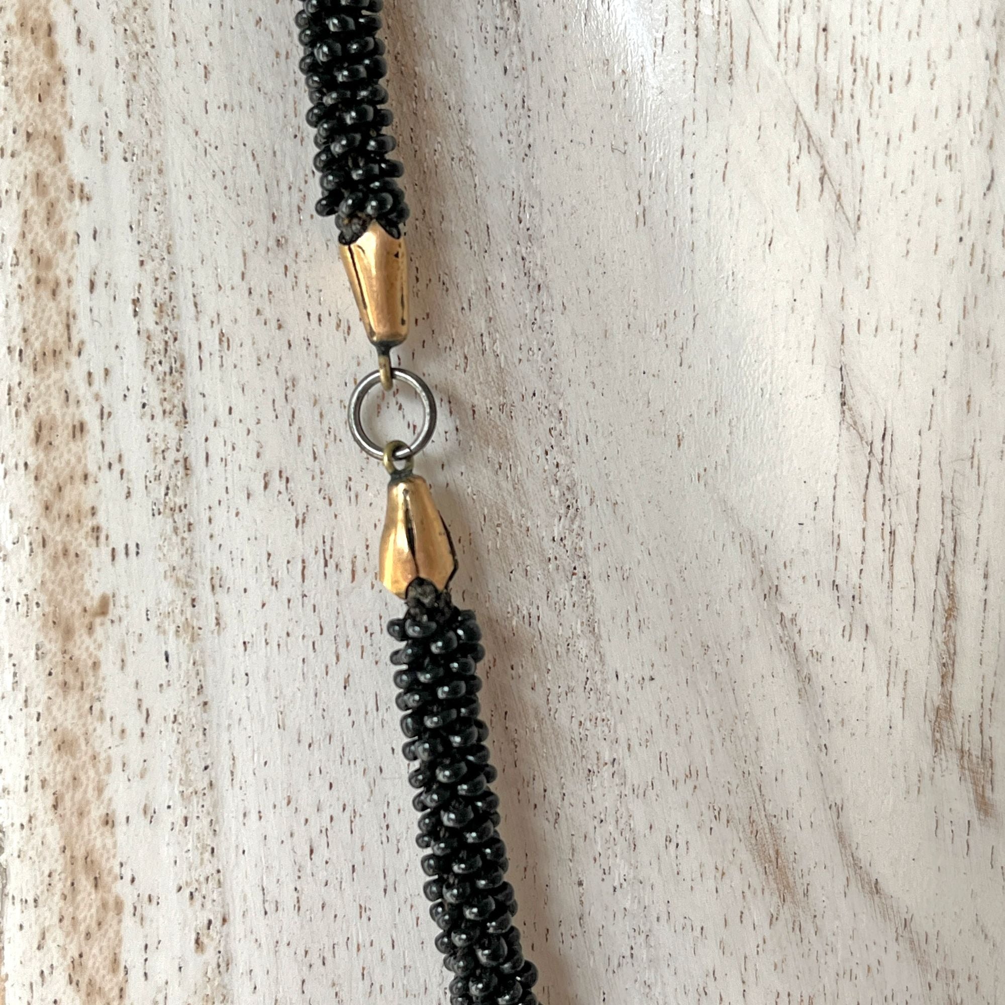 Vintage 1960s Black Bead Rope Necklace Minimalist