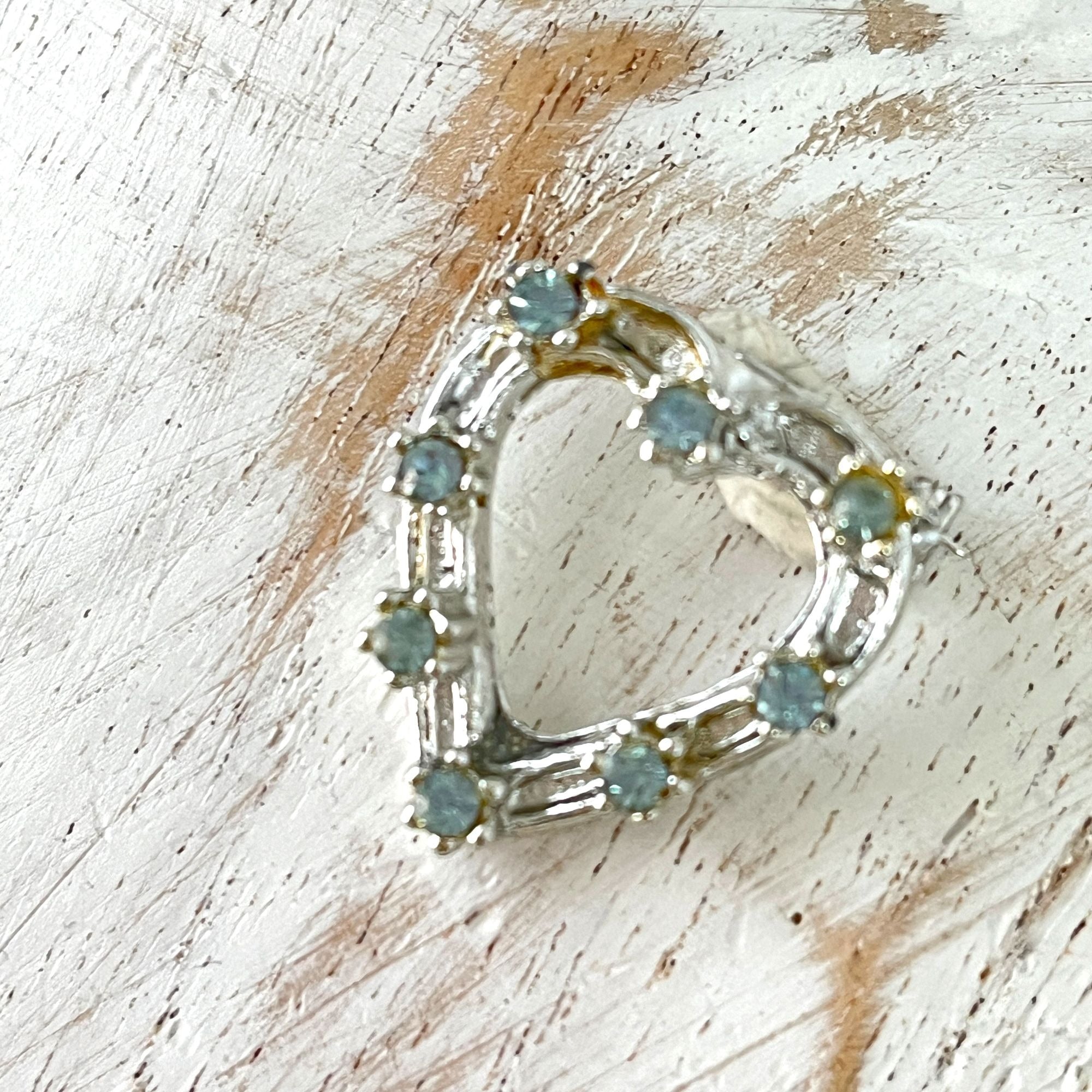 Pretty Vintage Heart Brooch Pin Sky Blue Rhinestones