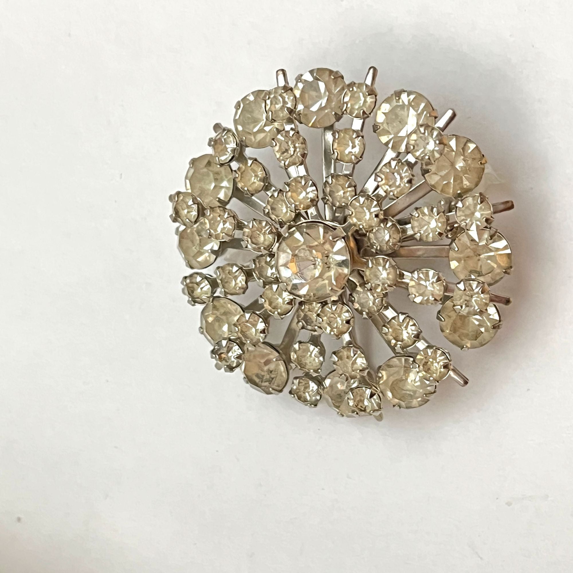 Vintage Large Sparkly Clear Rhinestone Statement Brooch Pin 1950s