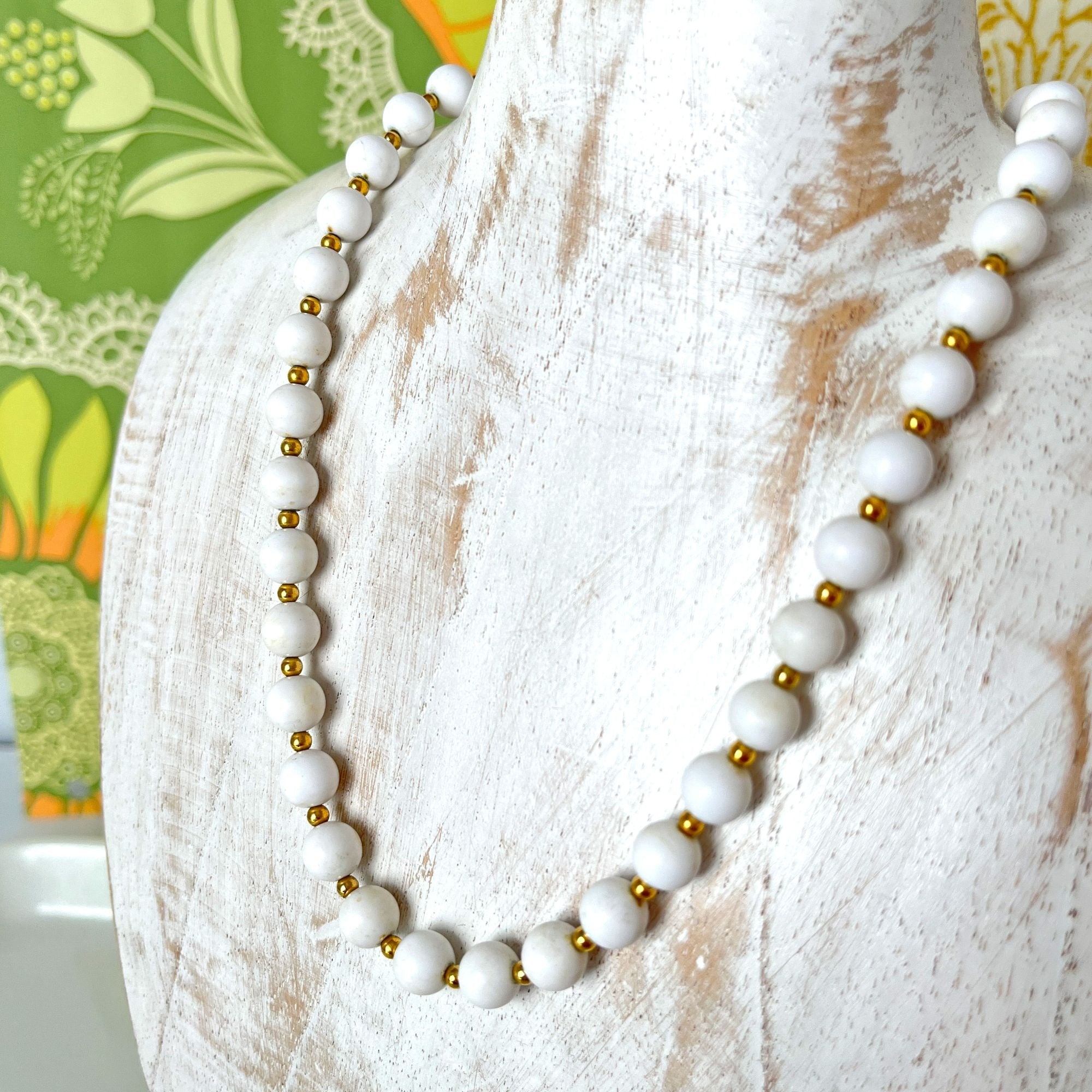 Vintage Monet White Bead Choker Necklace 1960s