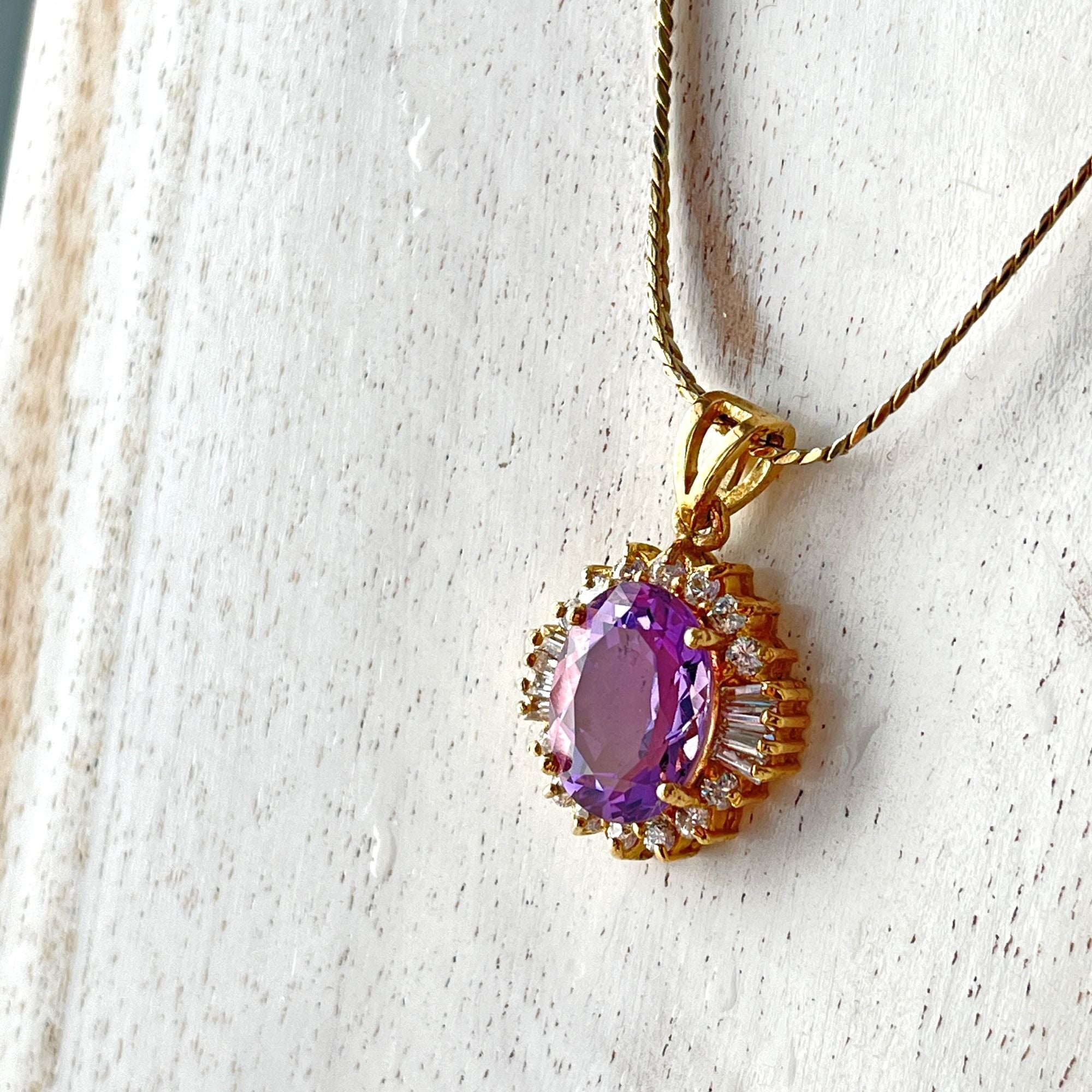 Gorgeous Amethyst Purple Rhinestone Necklace Gold Plated over Sterling