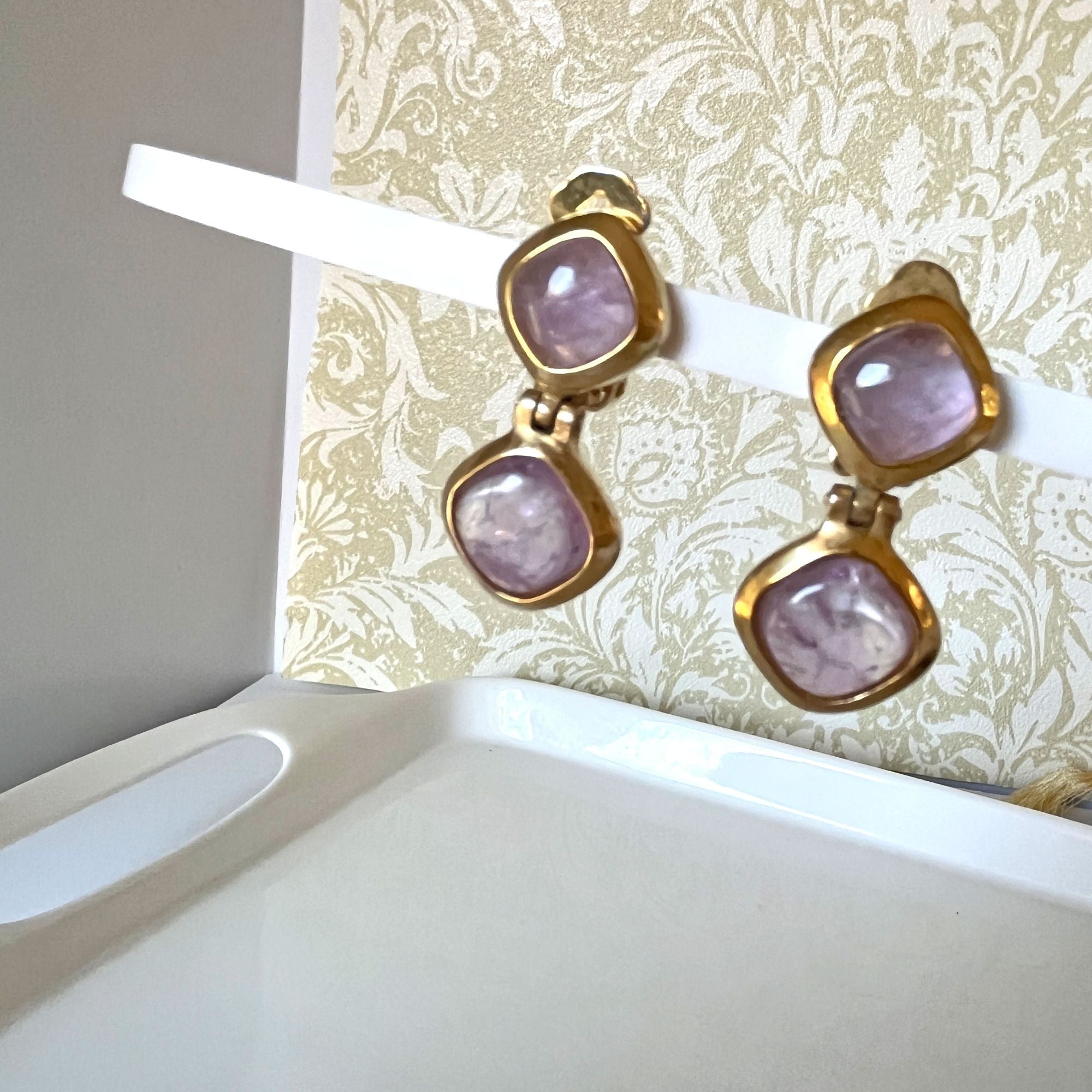 Francesca Romana Lavender Rose Quartz Clip Dangle Earings