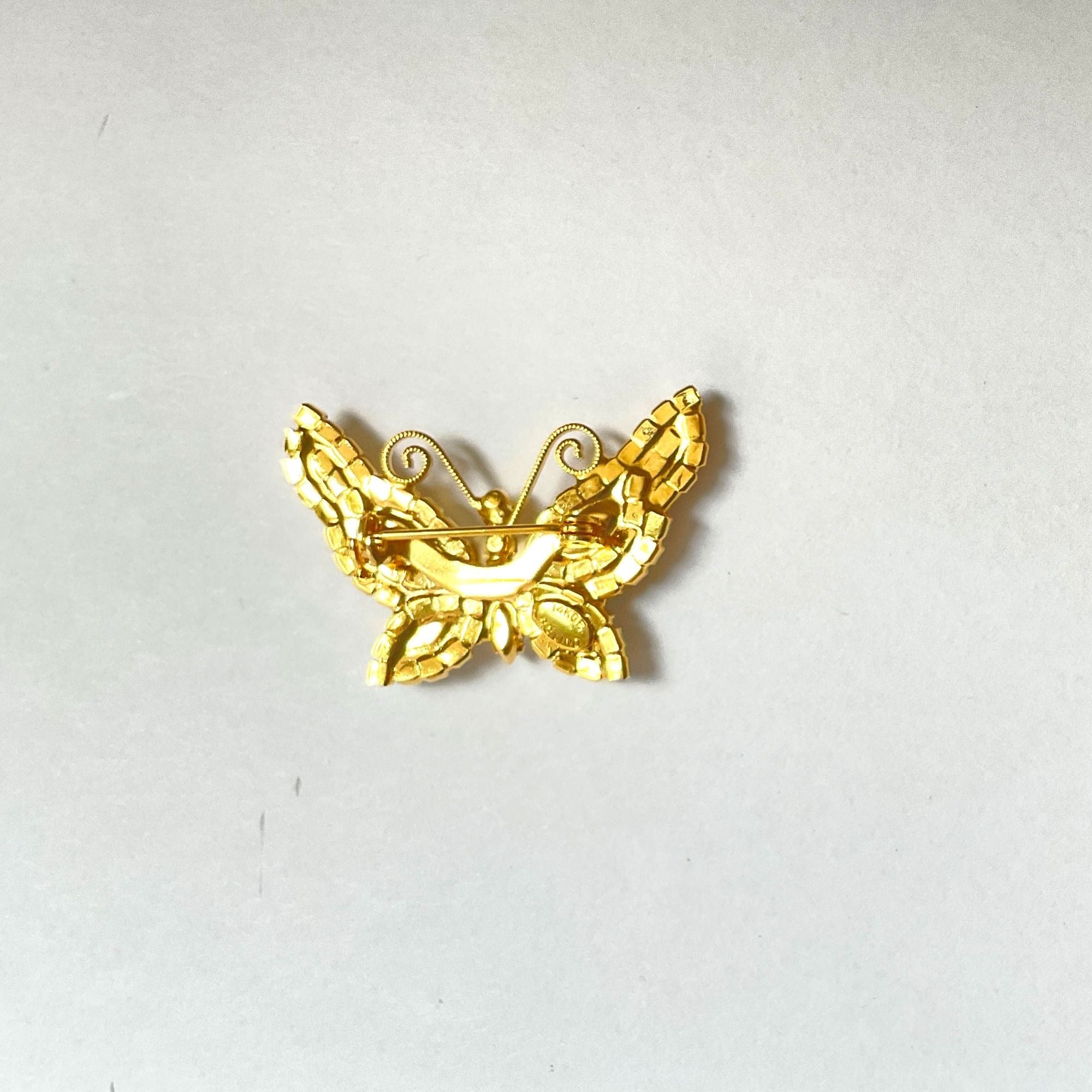 Vintage 14K Gold Plated Pavé Rhinestone Butterfly Brooch Pin B.C. Lind