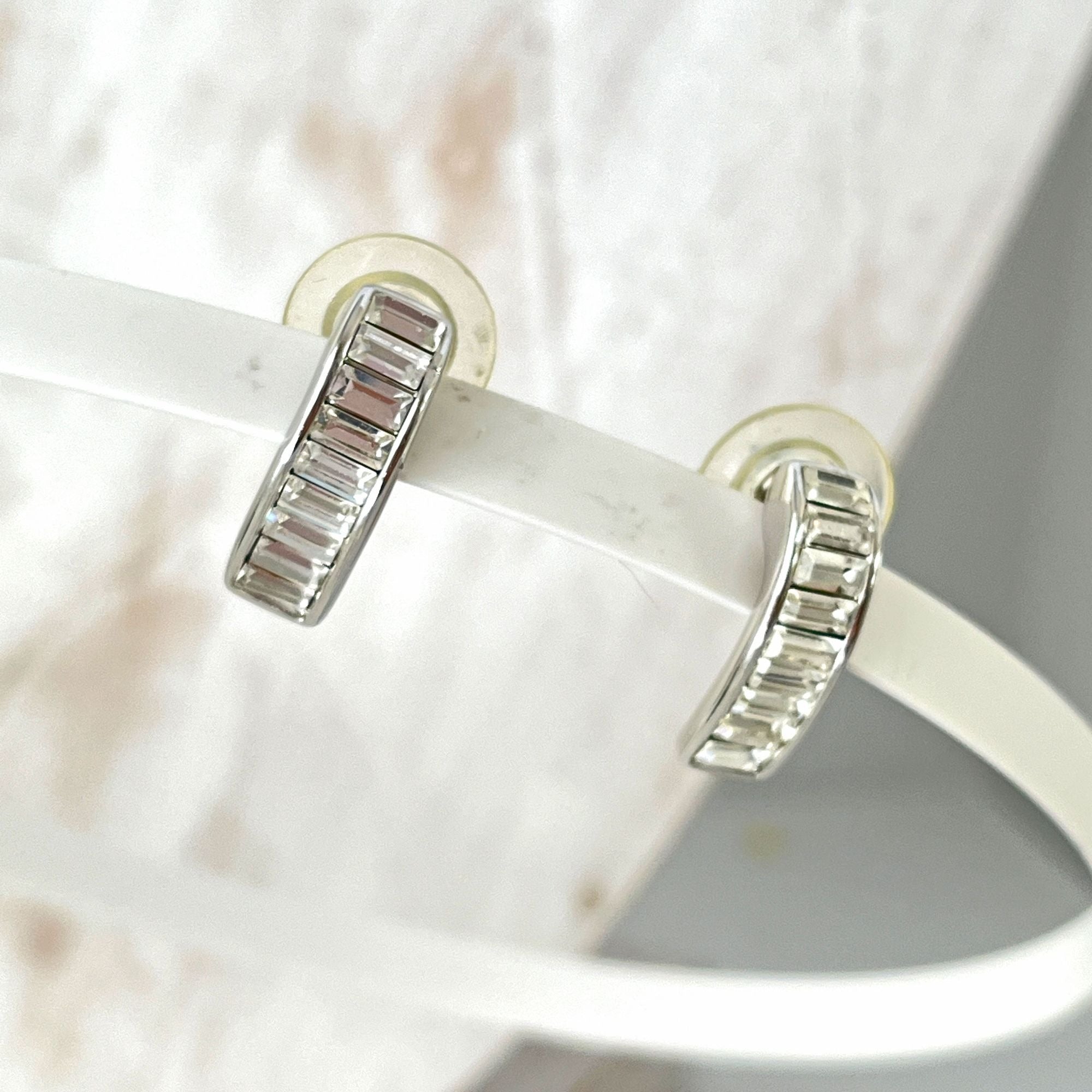 Pretty Swarovski Rhinestone Semi Circle Baguette Earrings