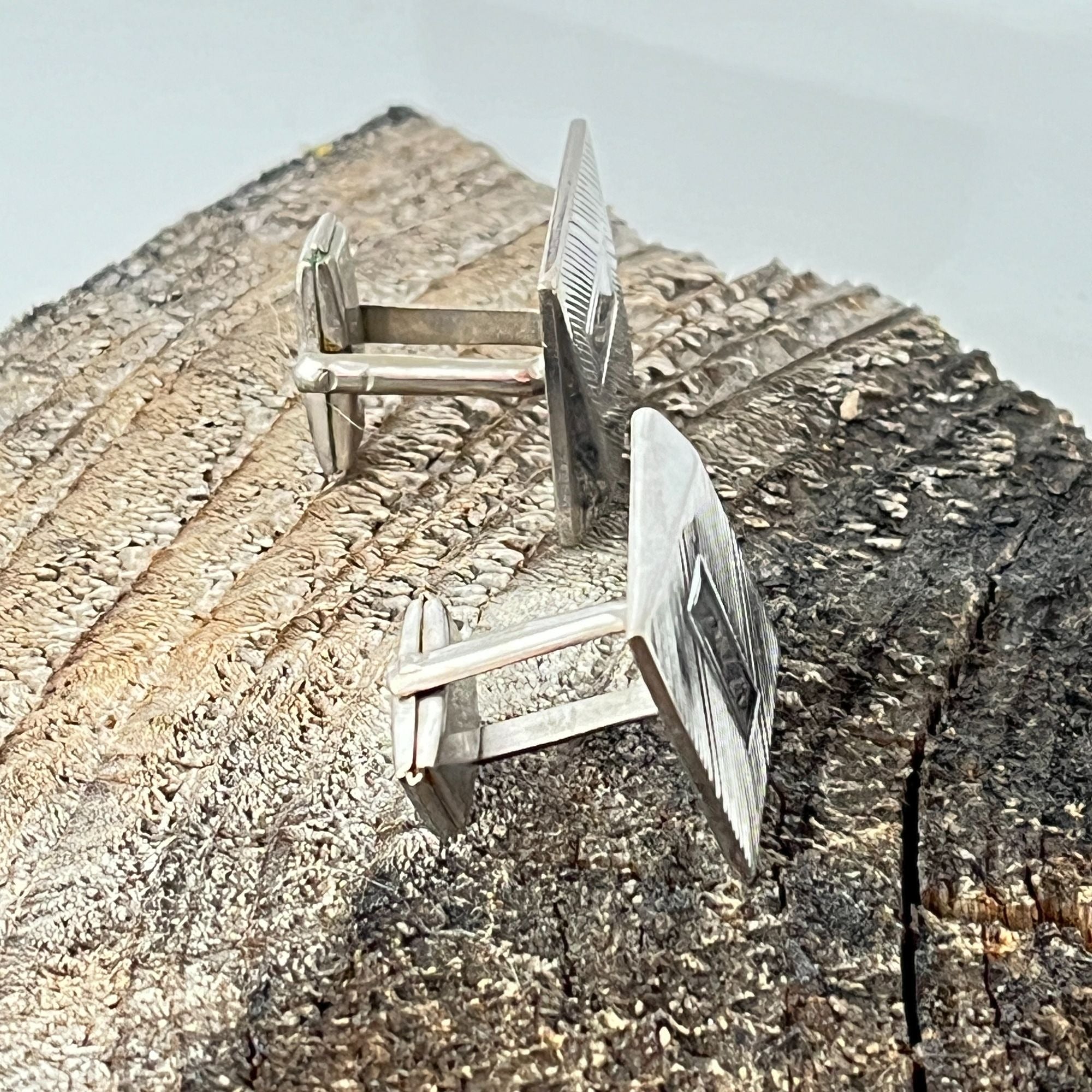 Vintage Silver Tone 1960s Wedge Cufflinks