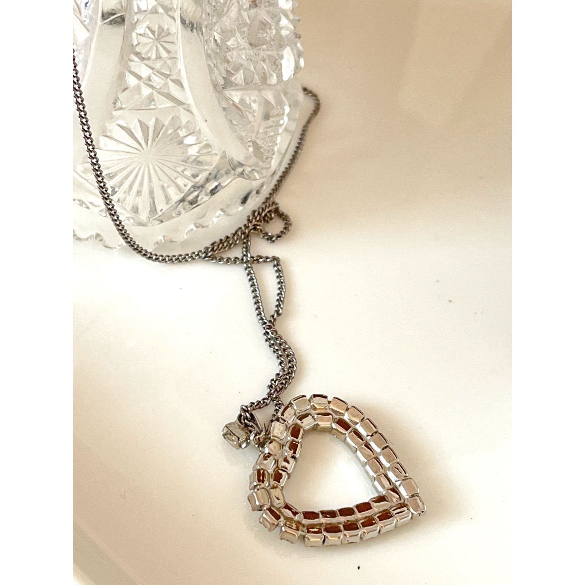 Vintage Rhinestone Heart Necklace 1950s