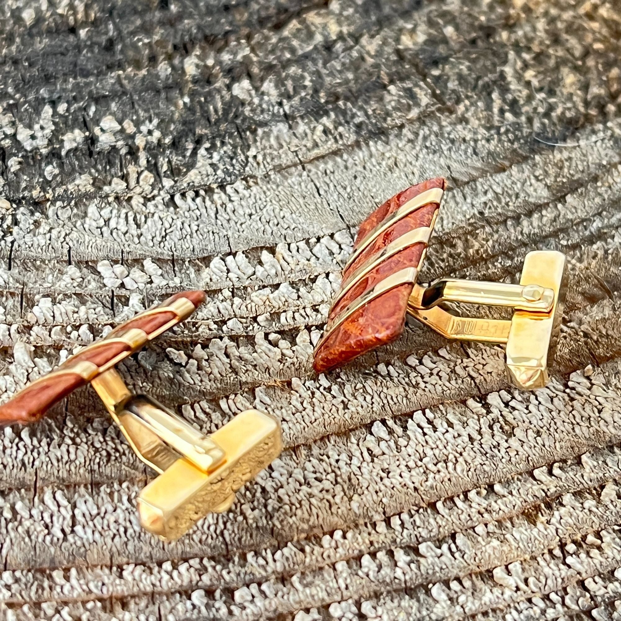 Unusual Vintage Leather Wrapped Swank Cufflinks 1940s