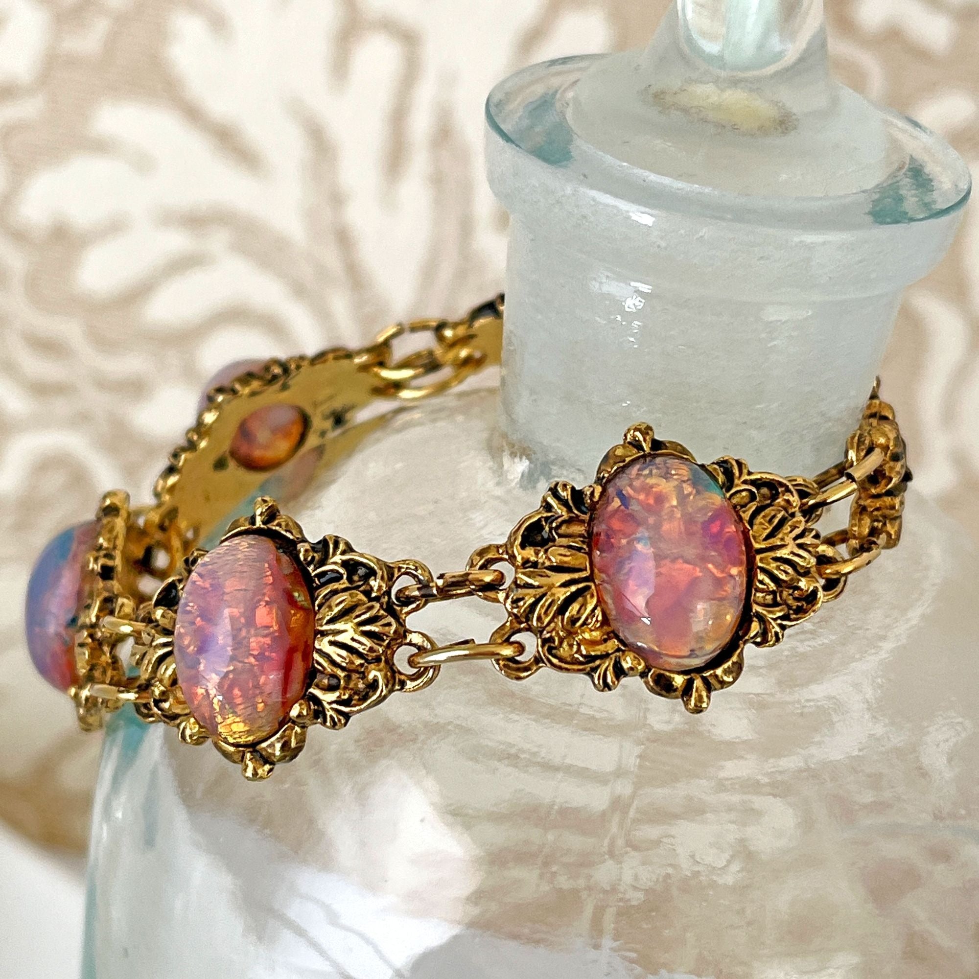 Stunning Vintage Pink Faux Opal Victorian Revival Bracelet