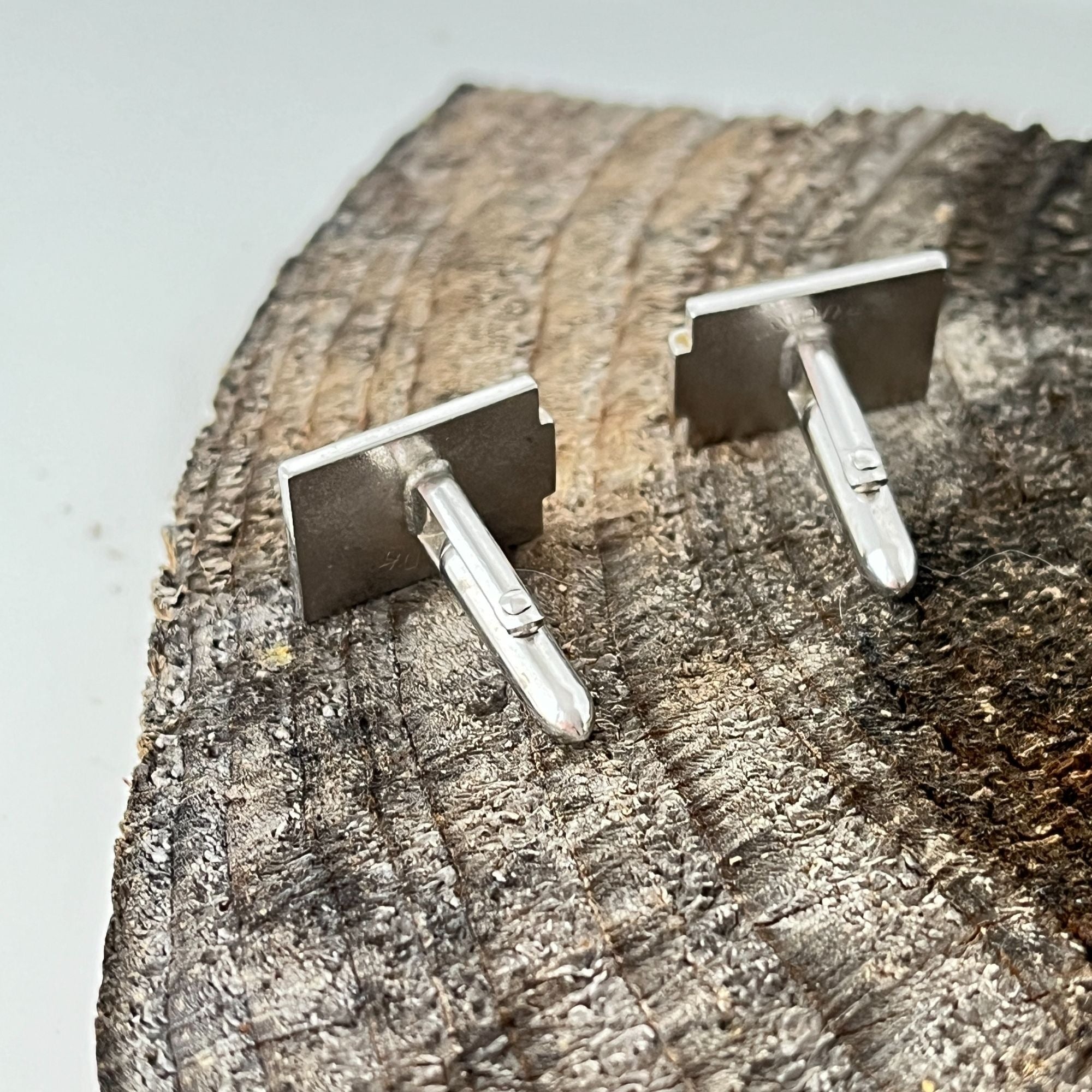 Vintage Two Texture Swank Silver Tone Cufflinks 1950s 1960s