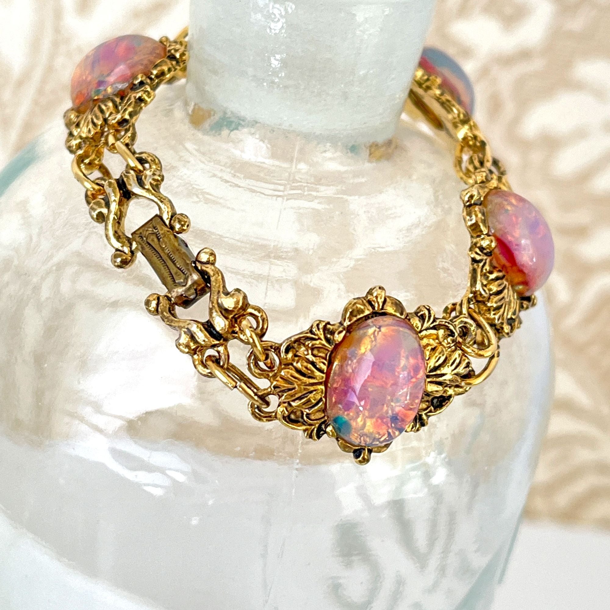 Stunning Vintage Pink Faux Opal Victorian Revival Bracelet