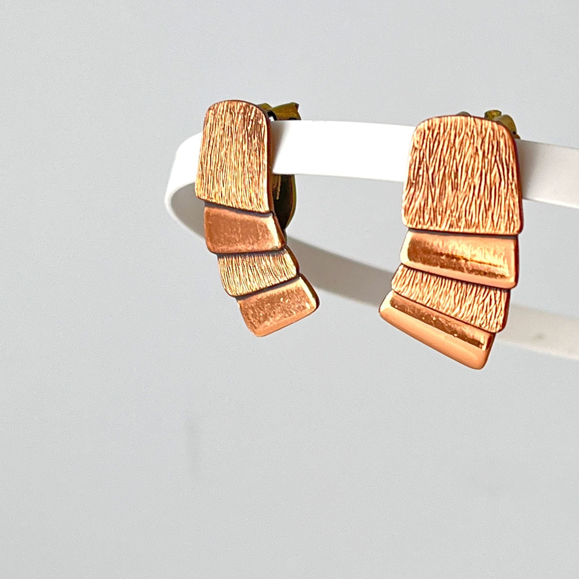 Wow Vintage Copper Modernist 1940s Bracelet Earrings Set