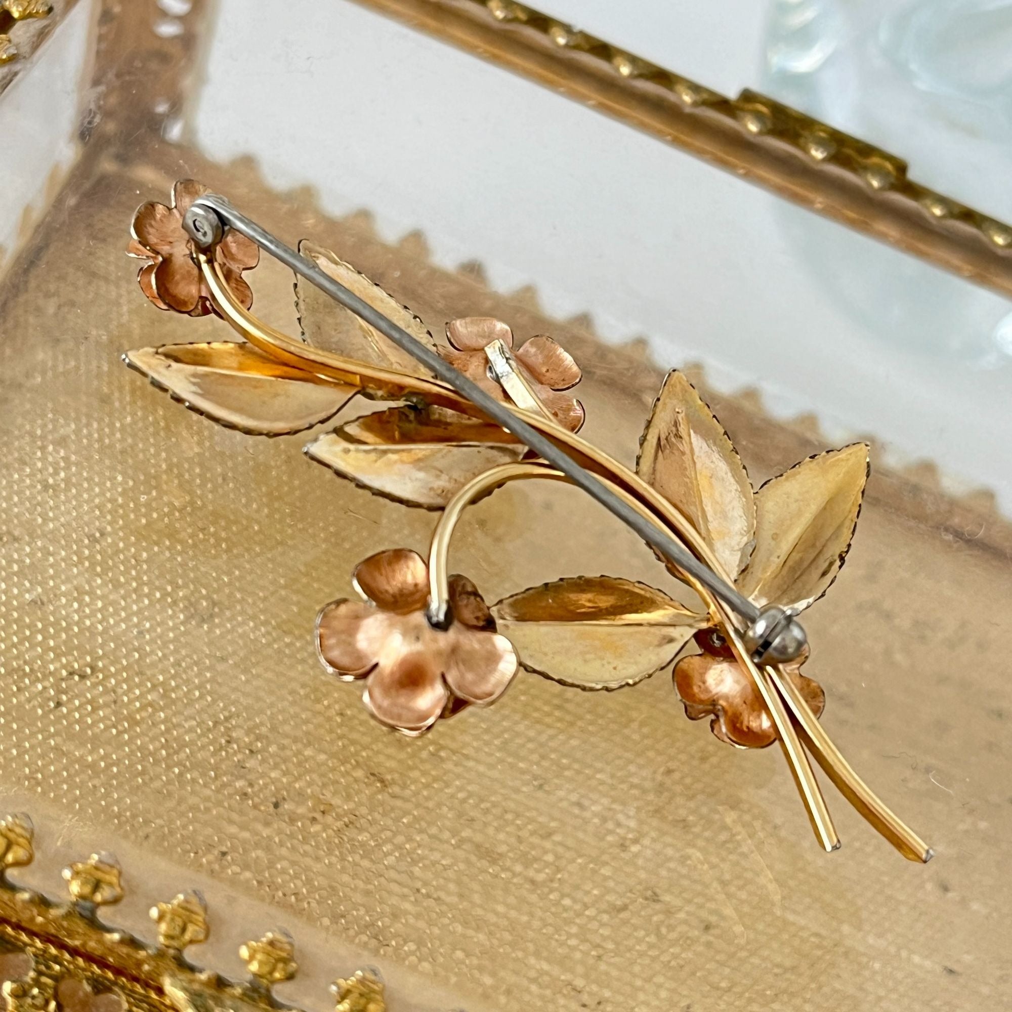 Rose Gold Tone Floral Bouquet Spray 1950s Brooch Pin