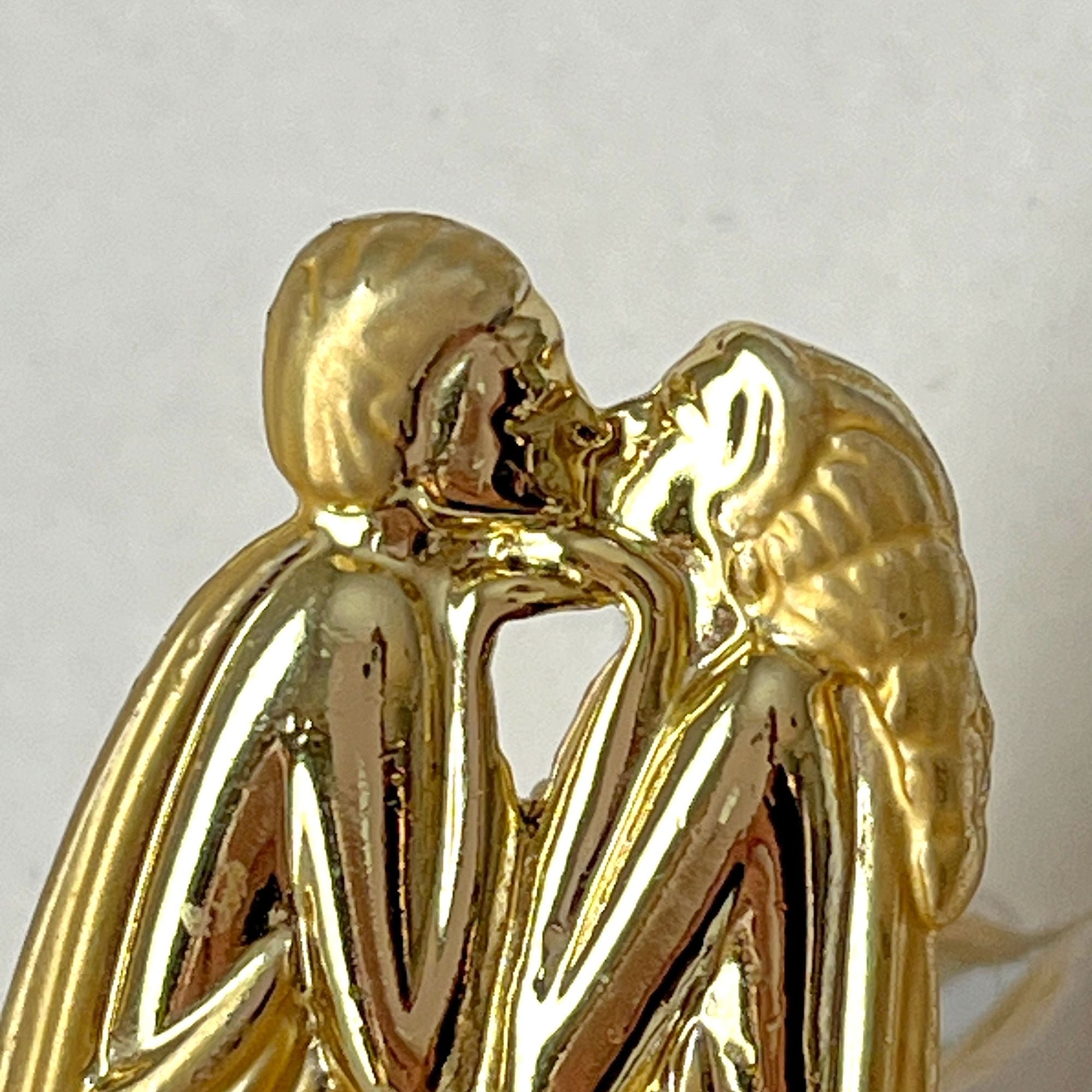 Art Nouveau Style Kissing Women Gold Tone Brooch Pin Signed 1990s