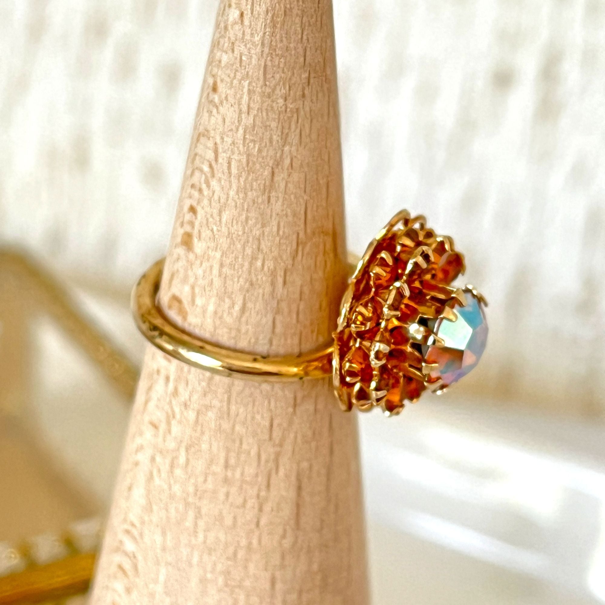 Vintage Gold Tone Autumn Aurora Borealis Ring Adjusts Sarah Coventry